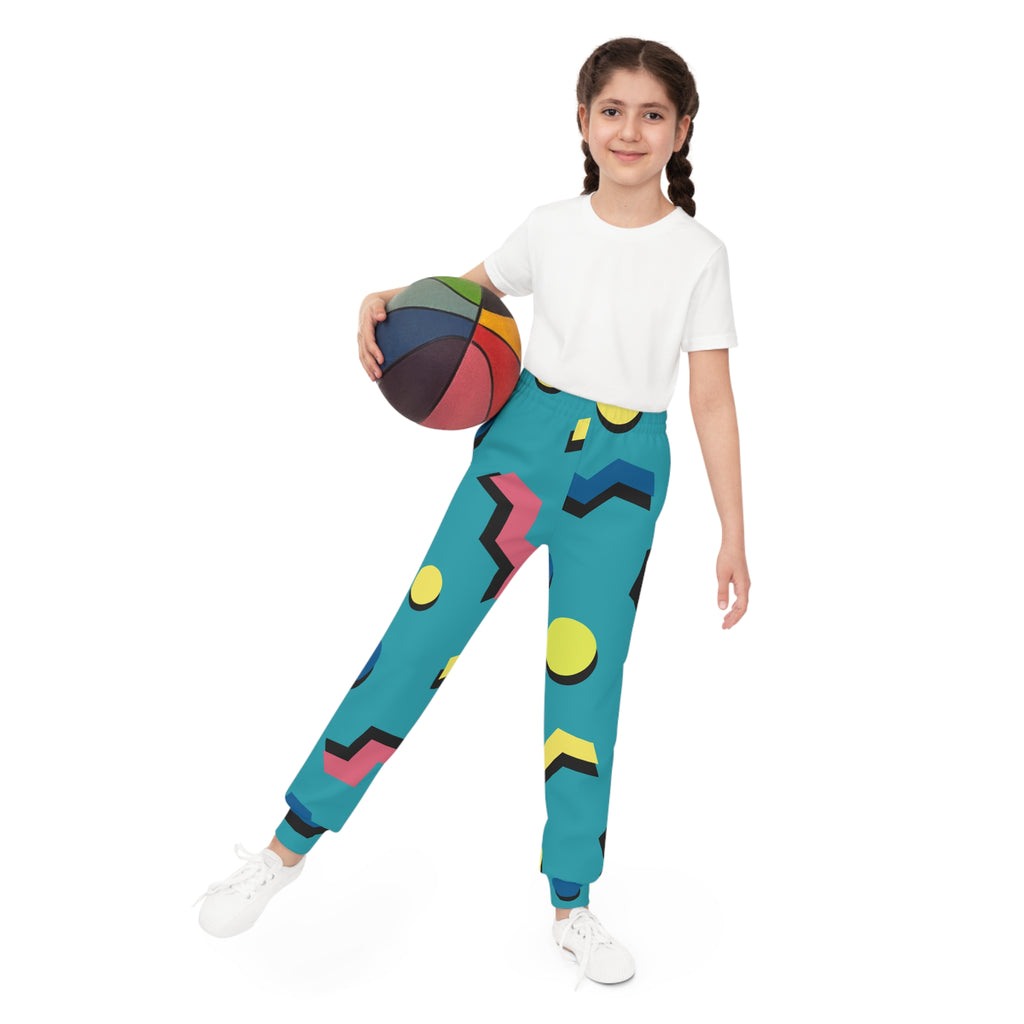 Retro Geometric Youth Joggers — 90s Memphis Pattern All-Over Print