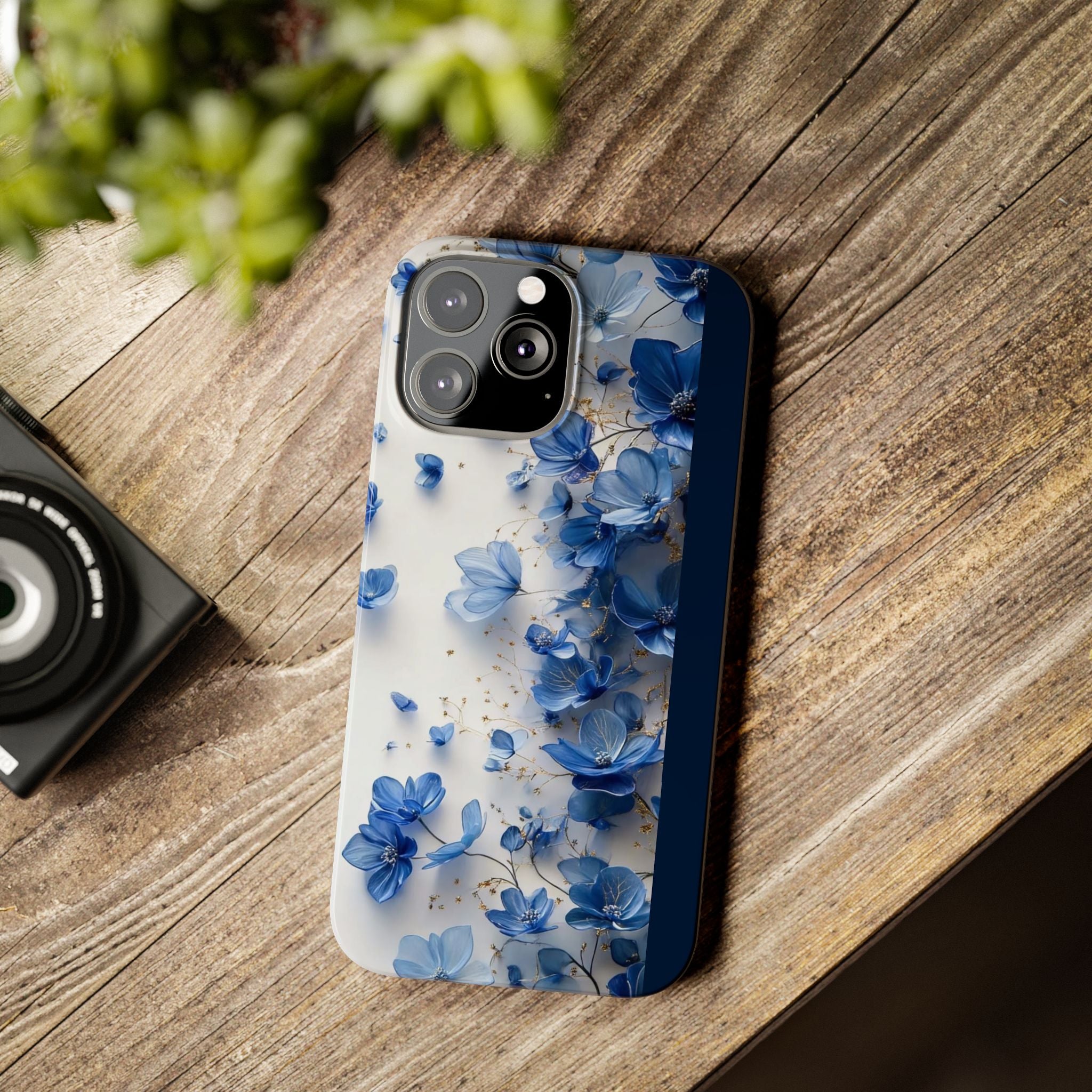 Slim Phone Case — Blue Floral Petals Protective Cover