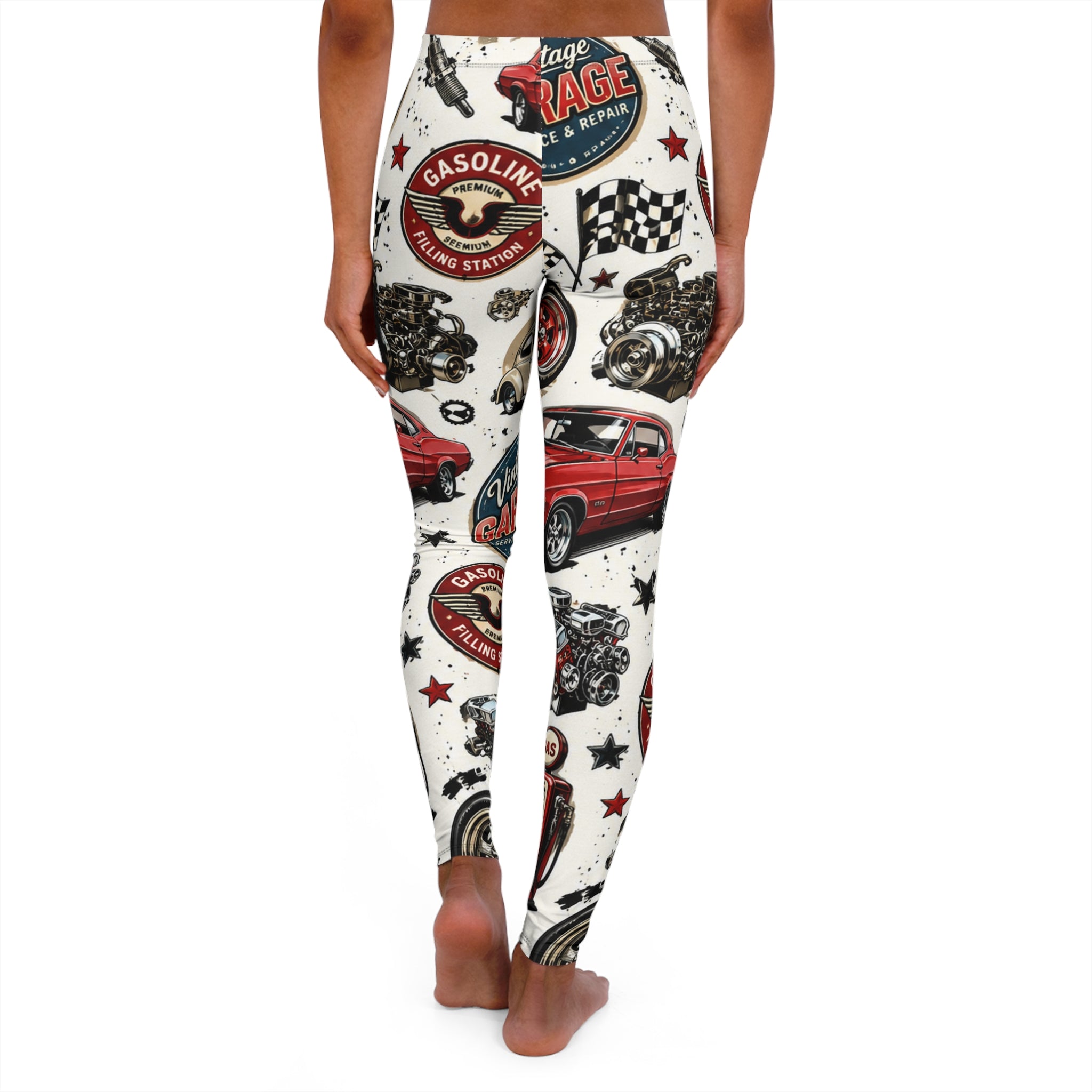 Vintage Garage Car Print Leggings — Retro Automotive AOP