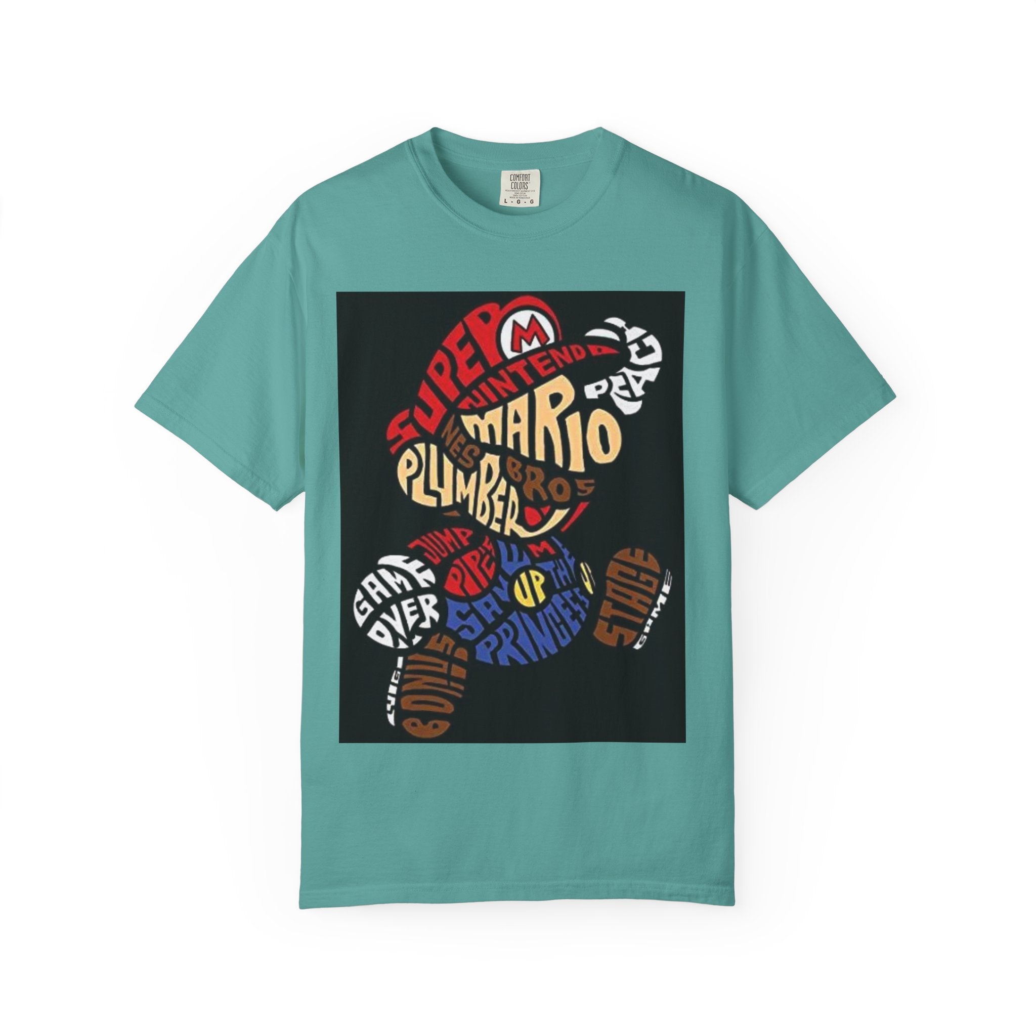 Mario Typography T-Shirt — Retro Cartoon Character Plumber Graphic Tee Printify