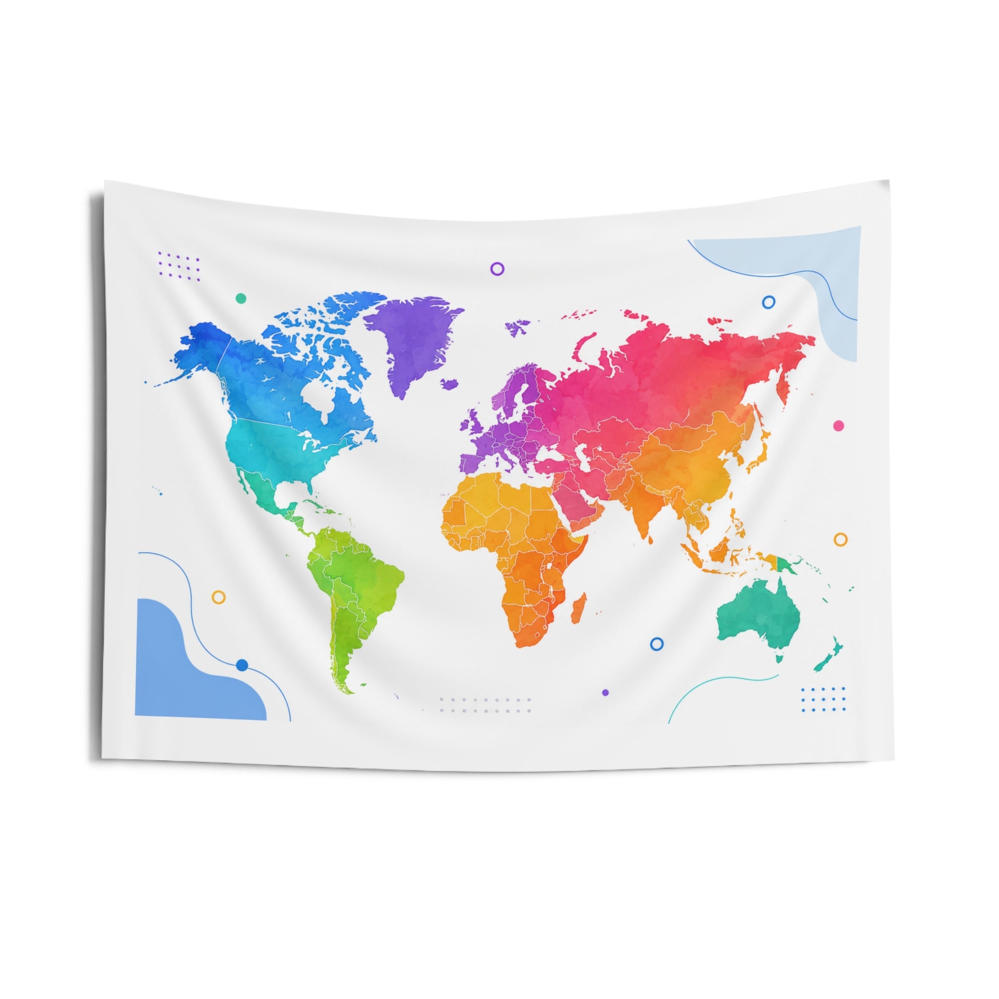 World Map Tapestry — Colorful Rainbow Watercolor Wall Decor