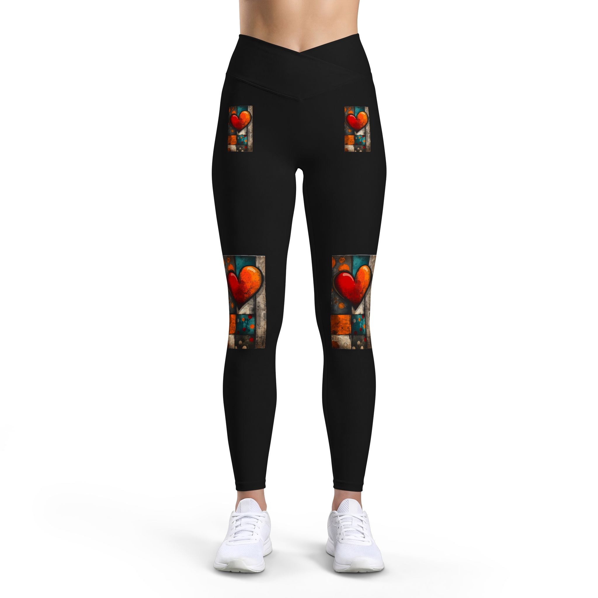 Heart Patch Luxe Leggings — Abstract Red Heart Art Leggings for Women