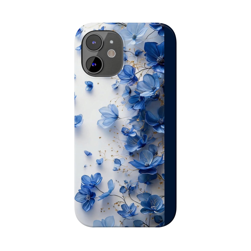 Slim Phone Case — Blue Floral Petals Protective Cover