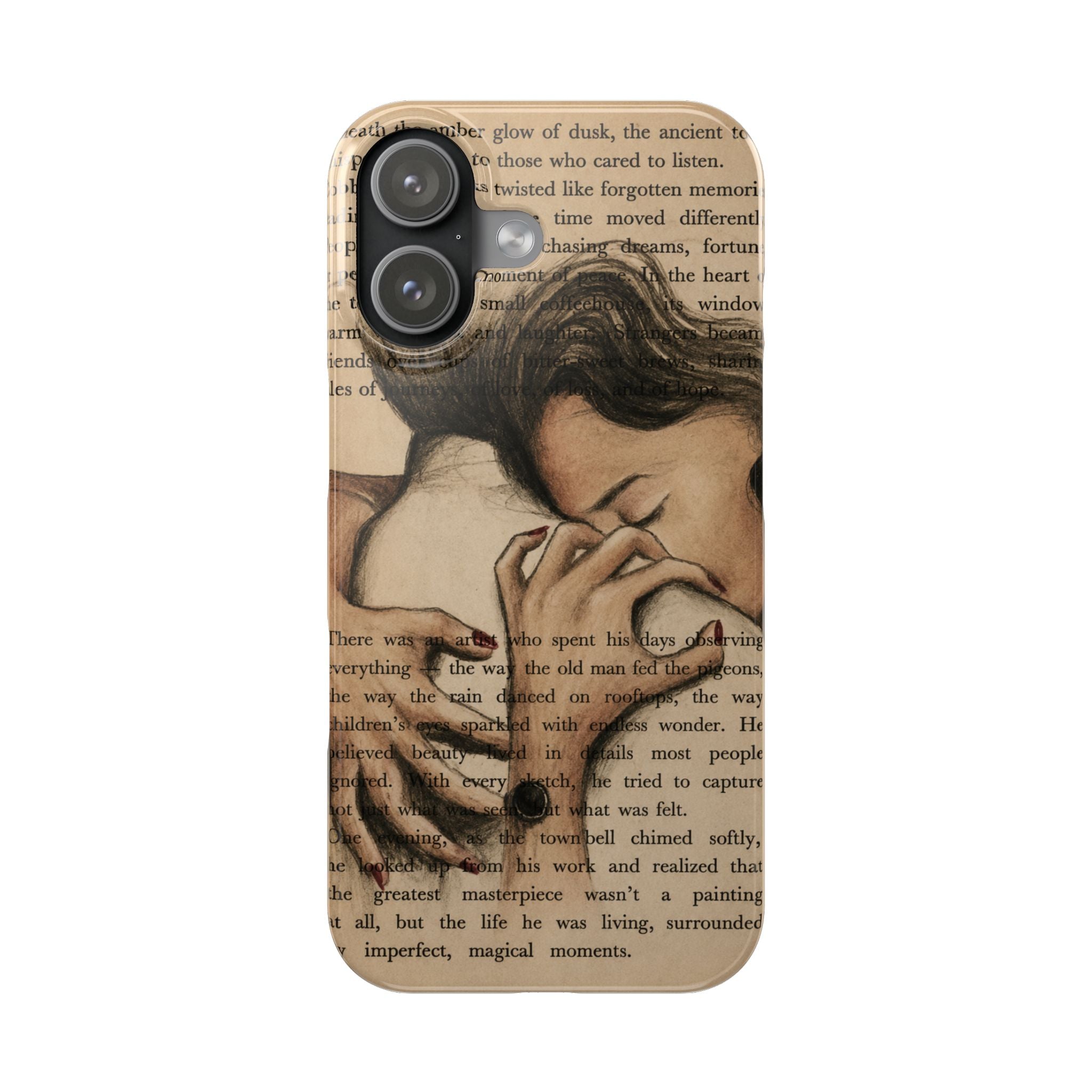 Slim Phone Case — Vintage Book Art Embrace Design