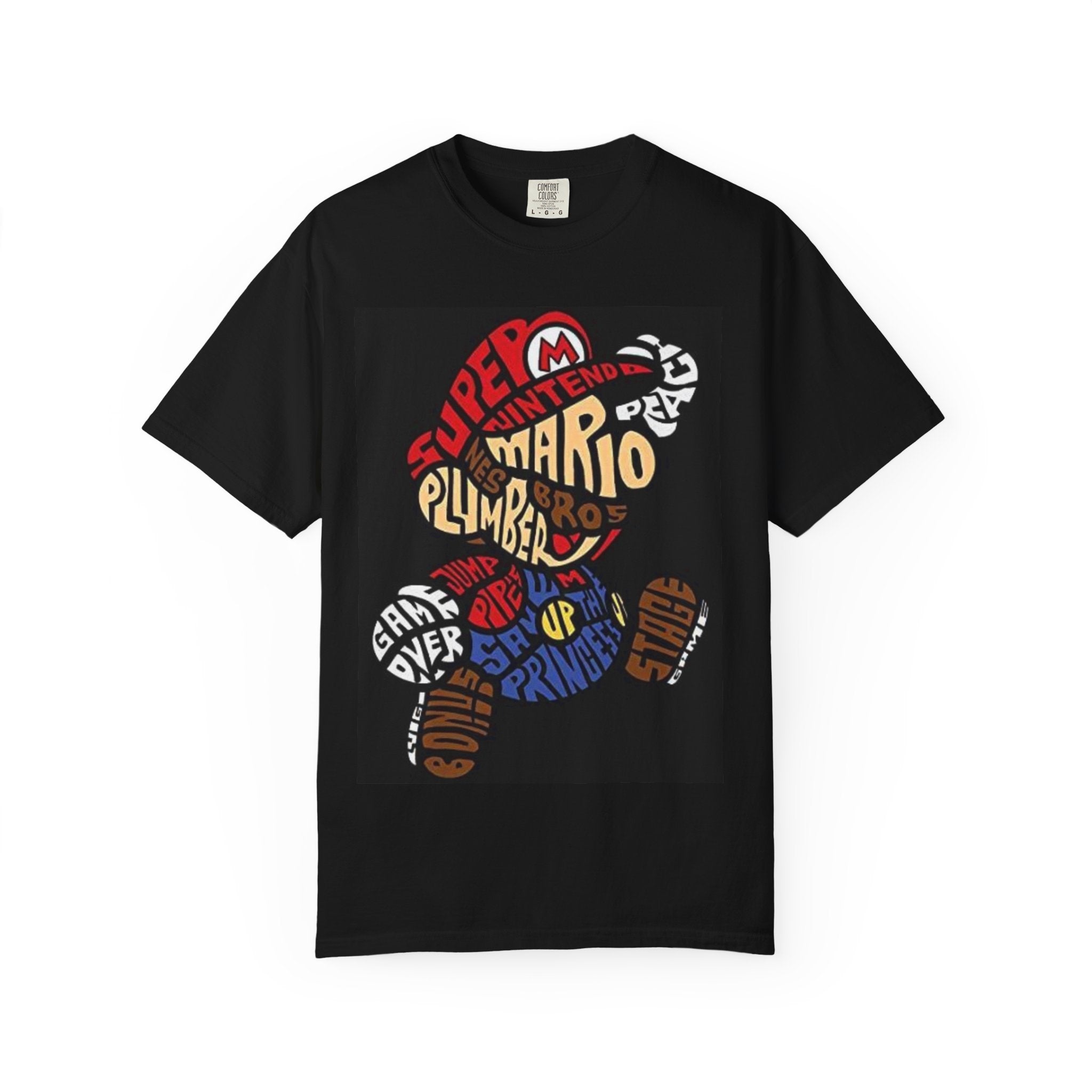 Mario Typography T-Shirt — Retro Cartoon Character Plumber Graphic Tee Printify
