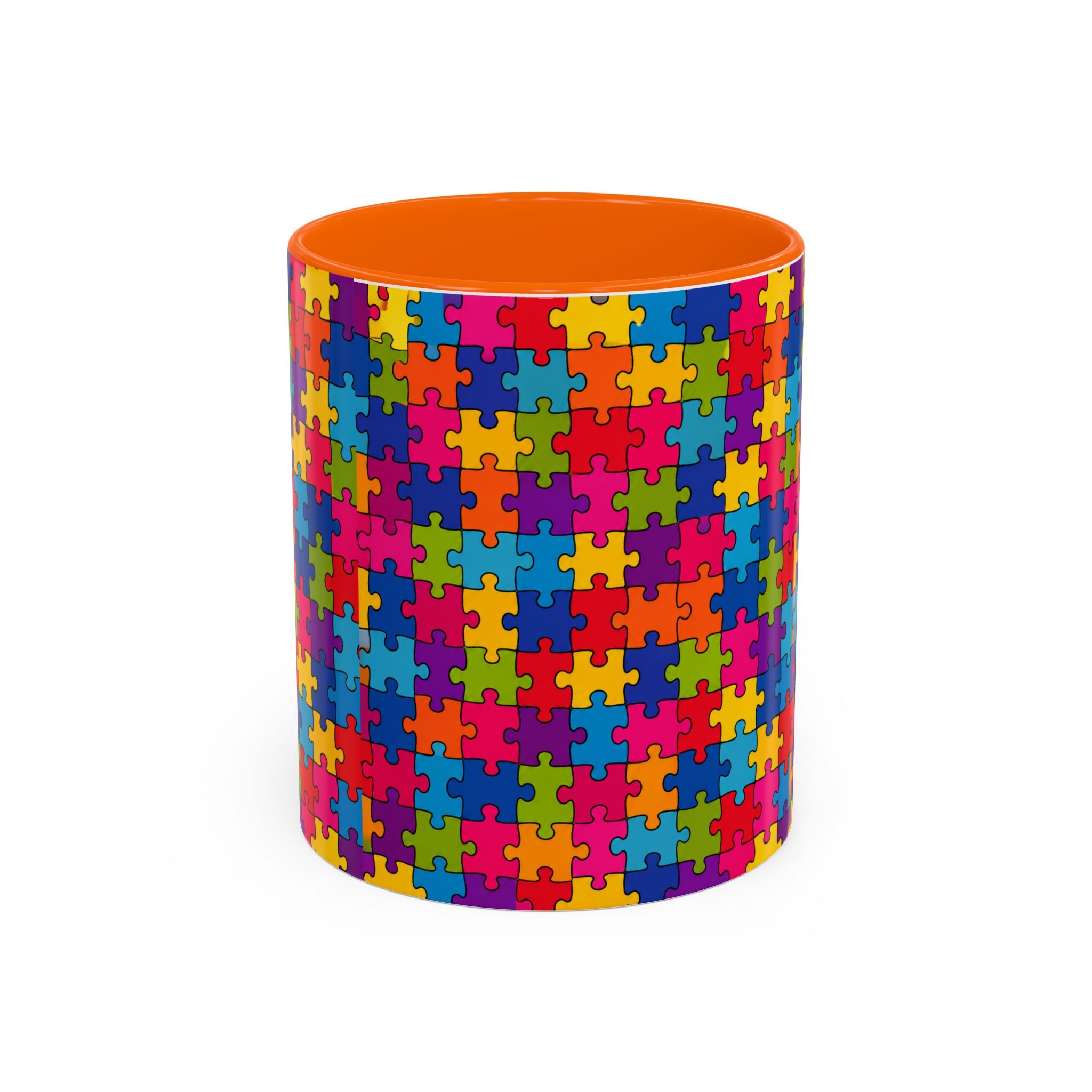 Autism Puzzle Pattern Accent Coffee Mug - Colorful Jigsaw Design (11/15oz) Printify