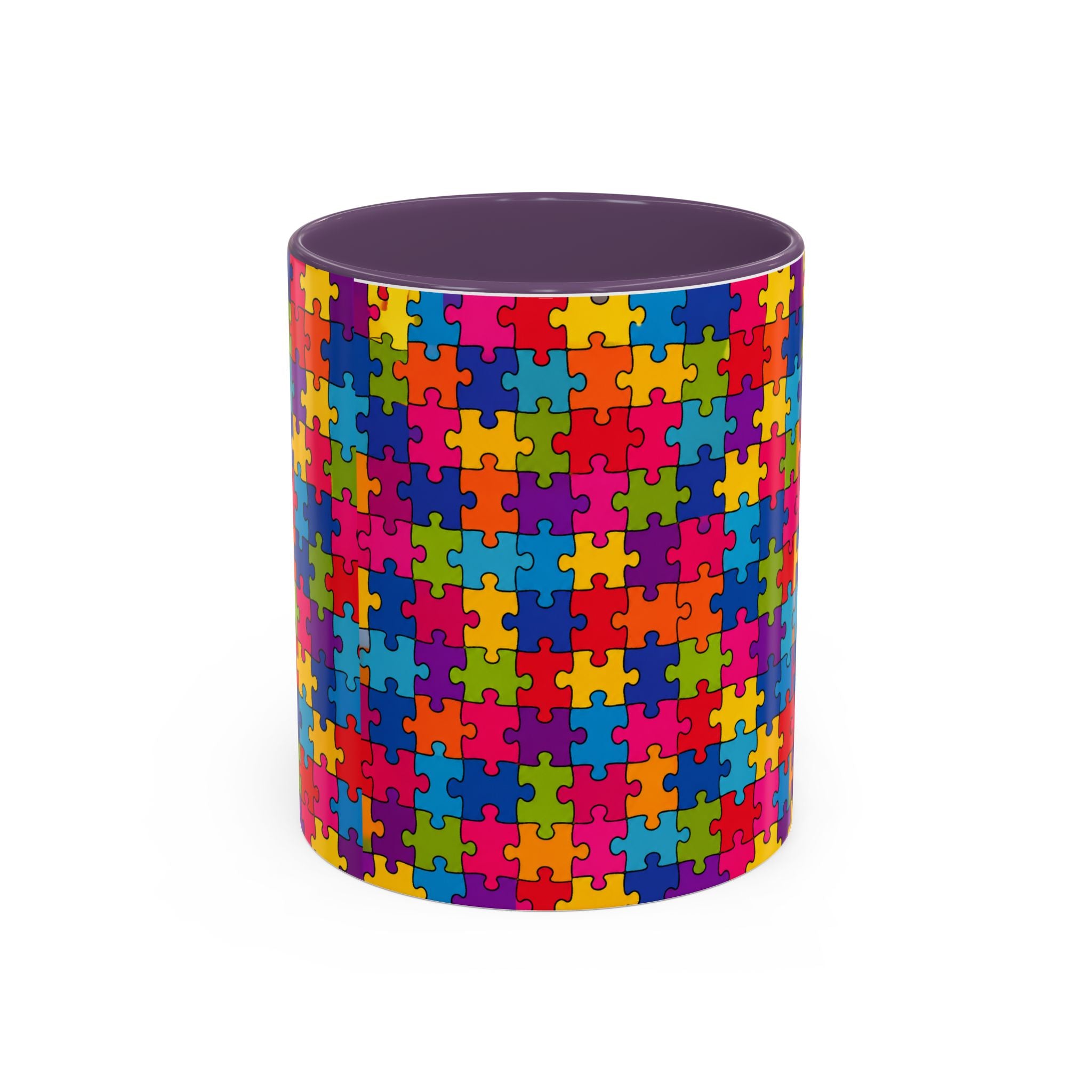 Autism Puzzle Pattern Accent Coffee Mug - Colorful Jigsaw Design (11/15oz) Printify