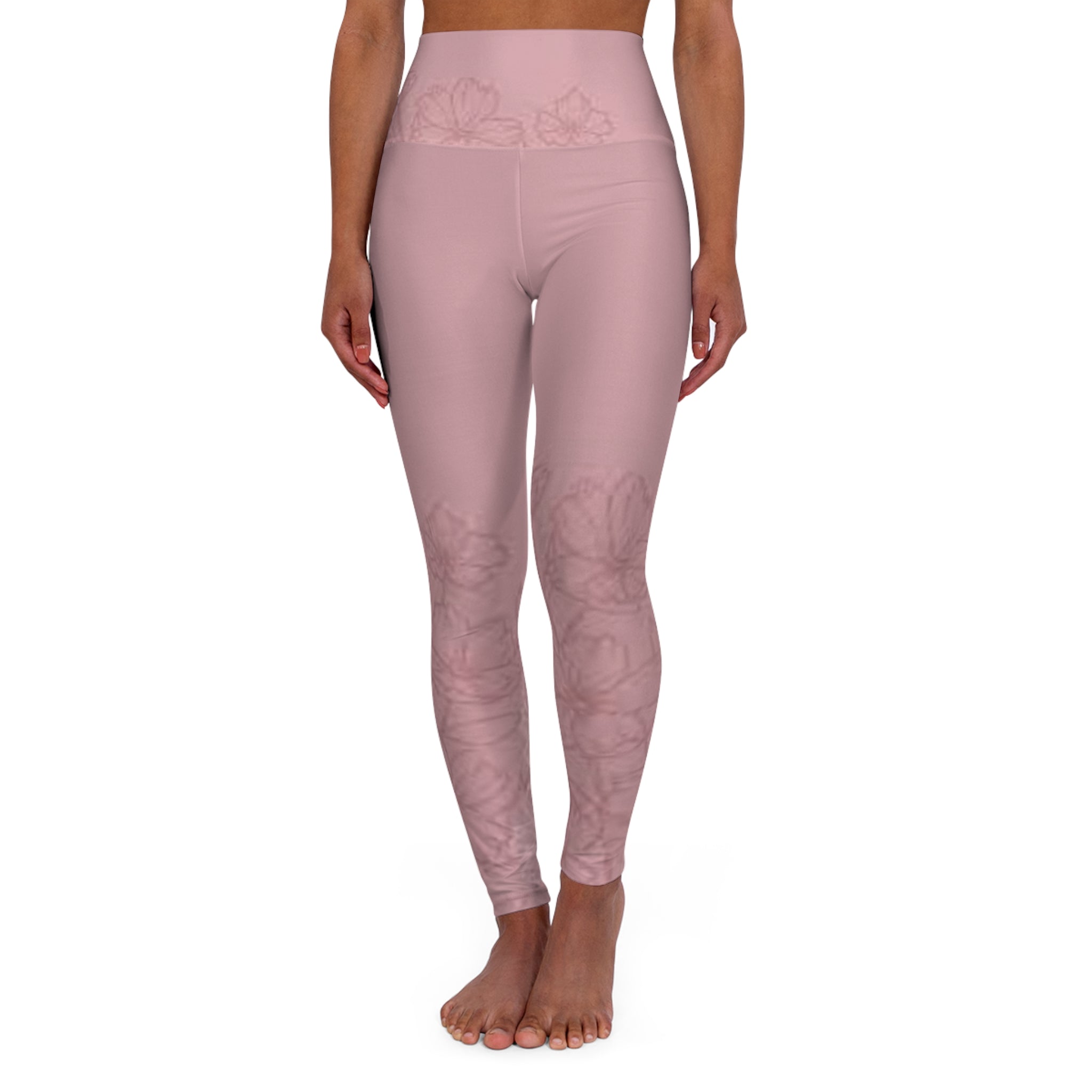 High-Waisted Rose Quartz Yoga Leggings – Floral Printed Activewear