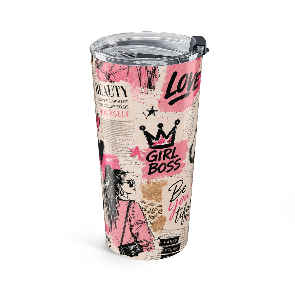 20oz Fashion Collage Tumbler — Be You(tiful) Pink Leopard Travel Cup Printify