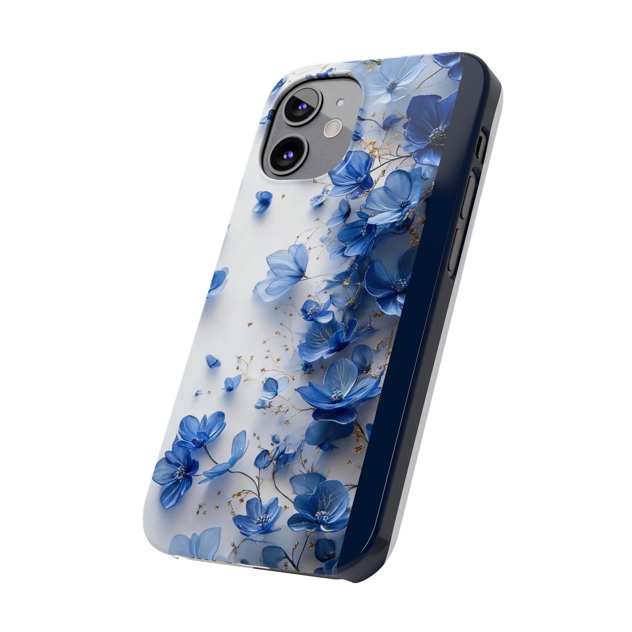 Slim Phone Case — Blue Floral Petals Protective Cover