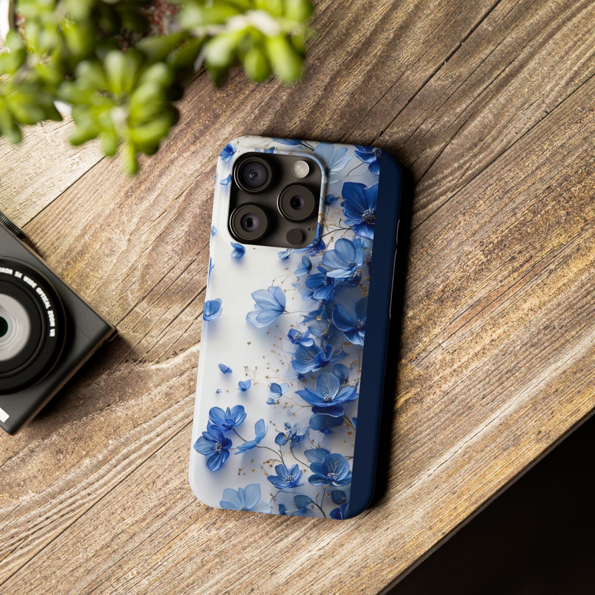 Slim Phone Case — Blue Floral Petals Protective Cover