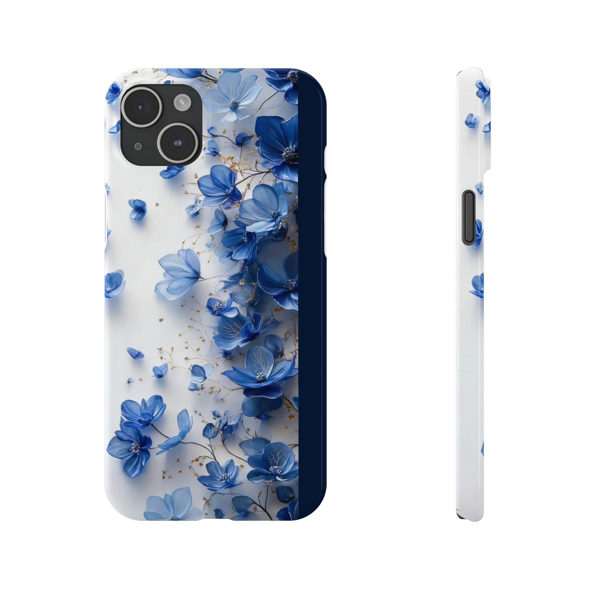 Slim Phone Case — Blue Floral Petals Protective Cover