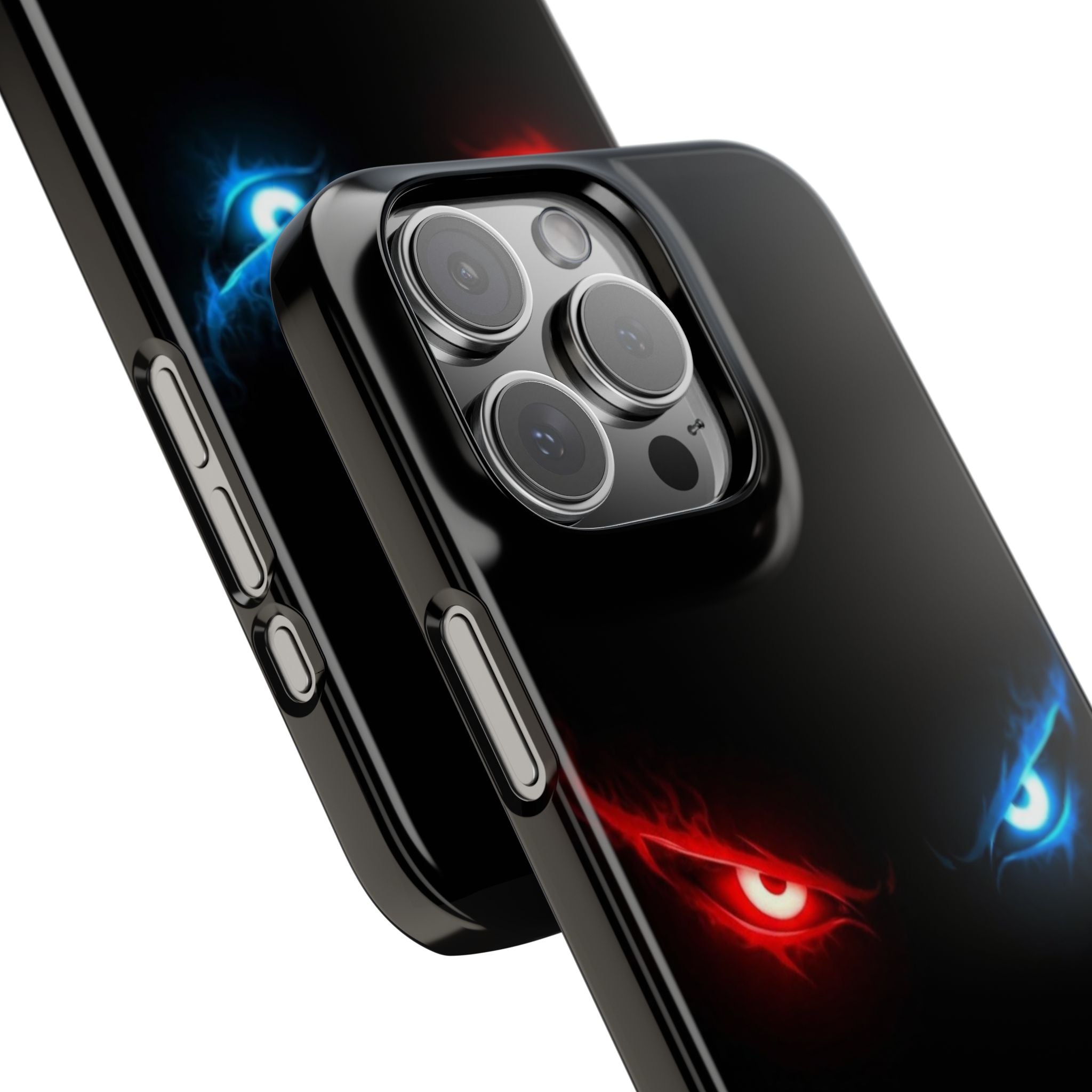 Slim Phone Case — Neon Red & Blue Angry Eyes (Sleek Dark Gamer Aesthetic)