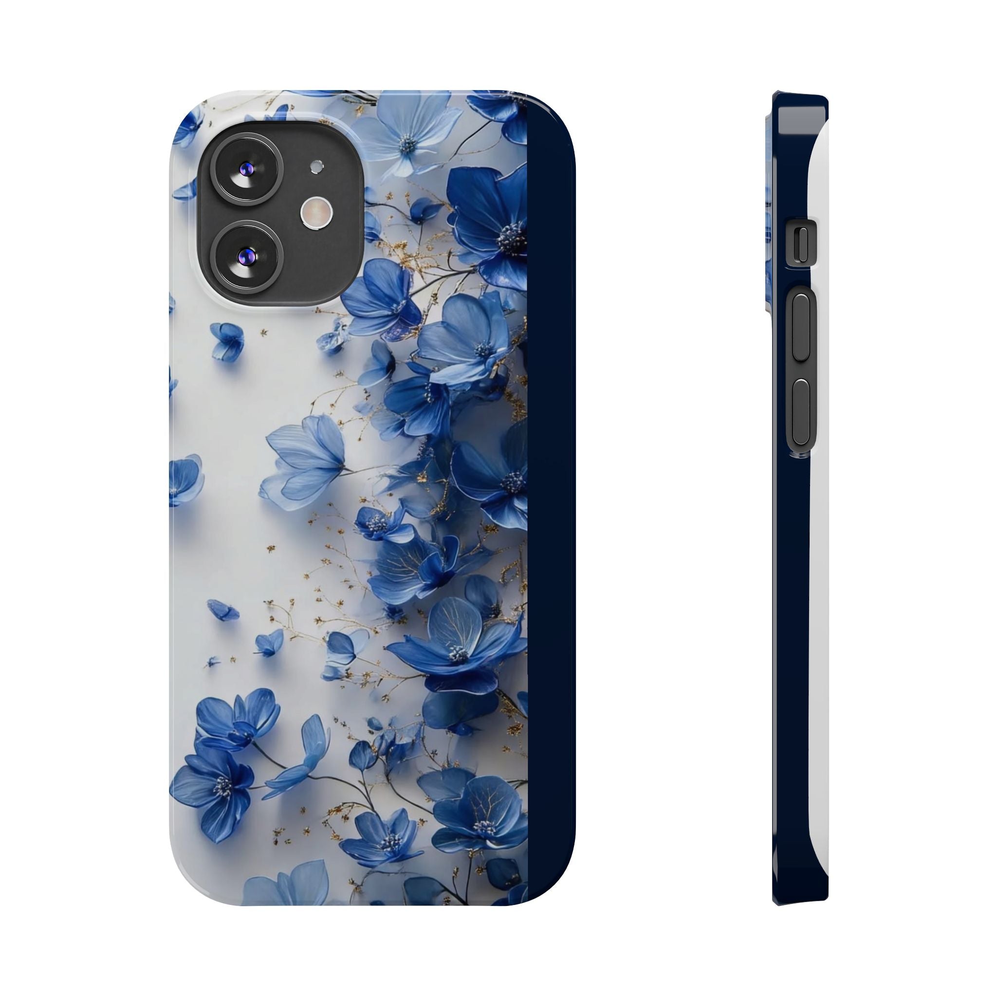 Slim Phone Case — Blue Floral Petals Protective Cover