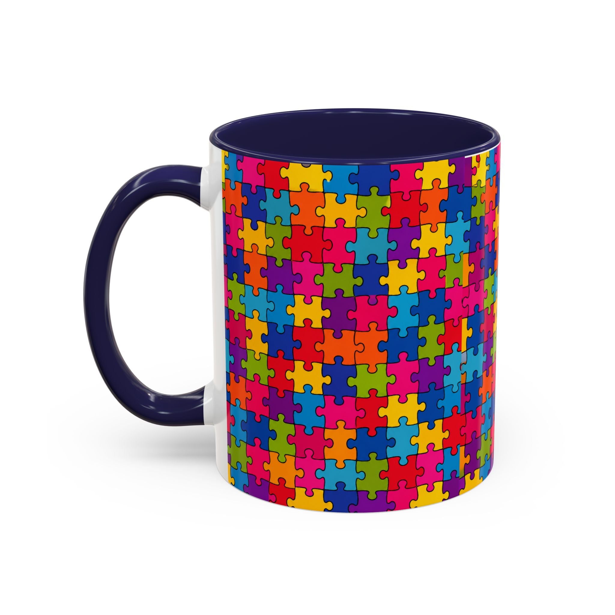 Autism Puzzle Pattern Accent Coffee Mug - Colorful Jigsaw Design (11/15oz) Printify