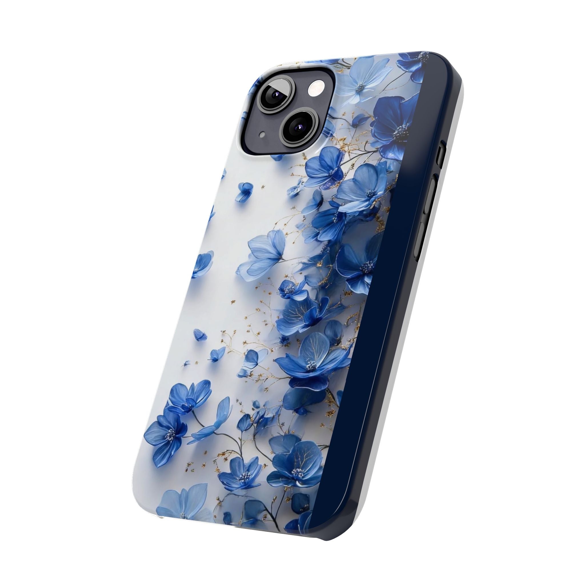 Slim Phone Case — Blue Floral Petals Protective Cover