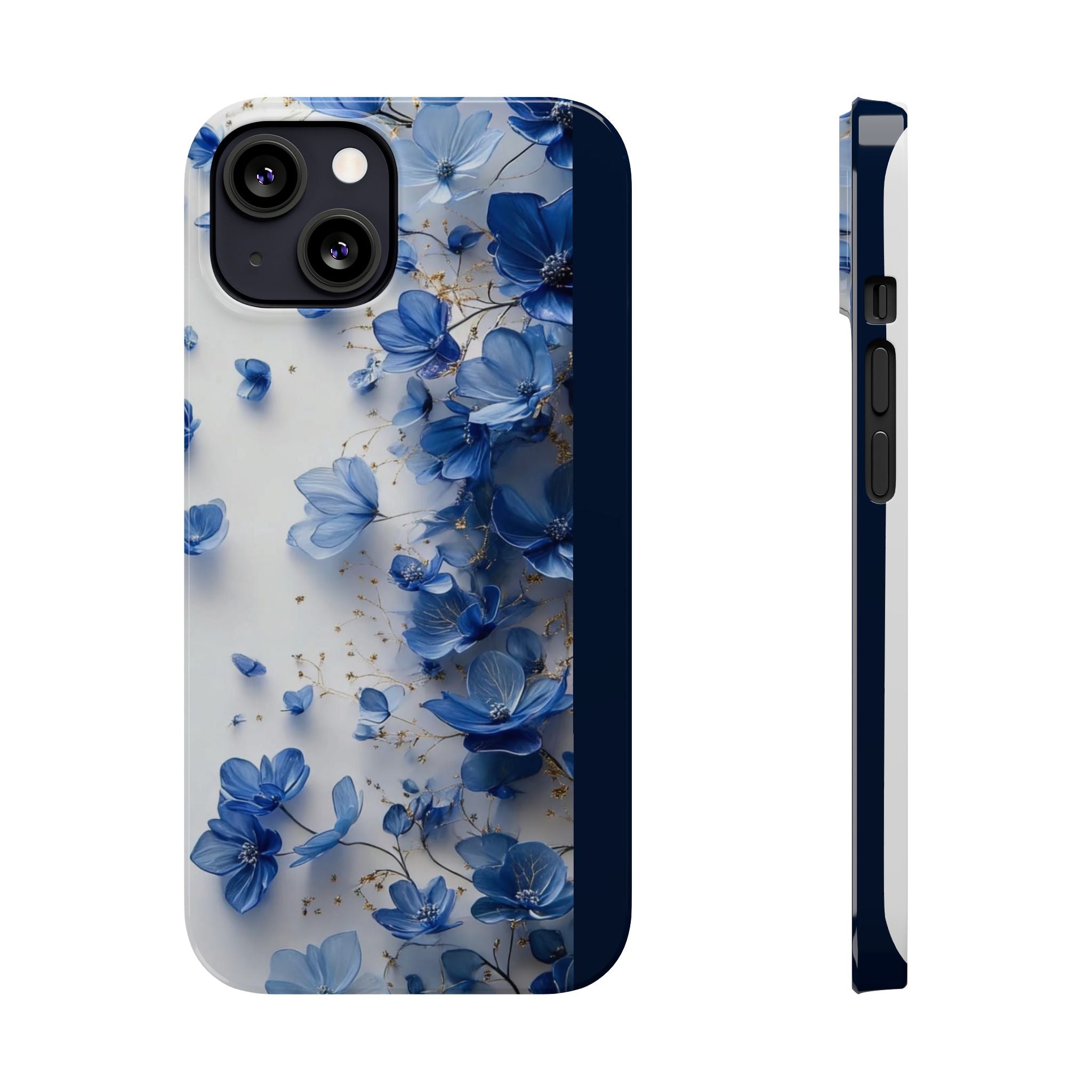 Slim Phone Case — Blue Floral Petals Protective Cover