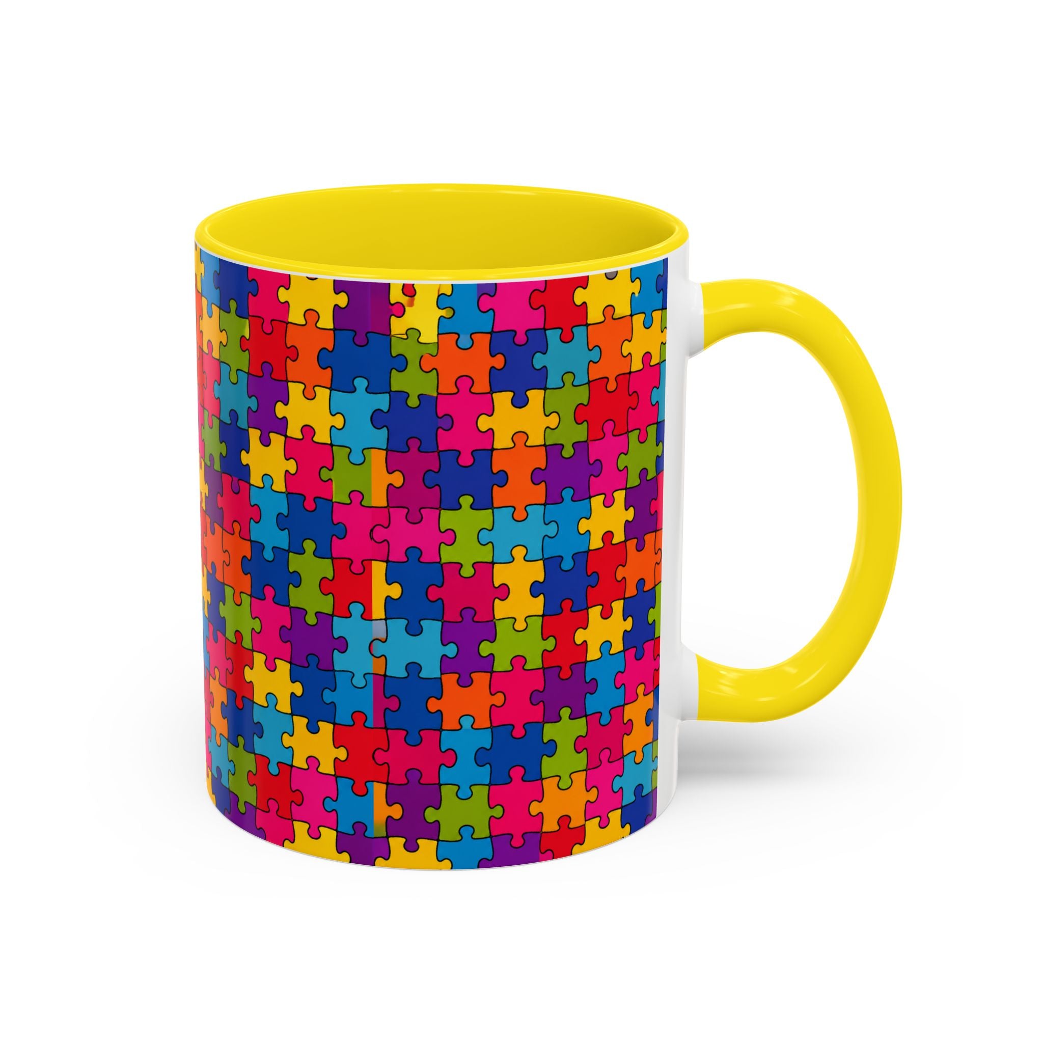 Autism Puzzle Pattern Accent Coffee Mug - Colorful Jigsaw Design (11/15oz) Printify