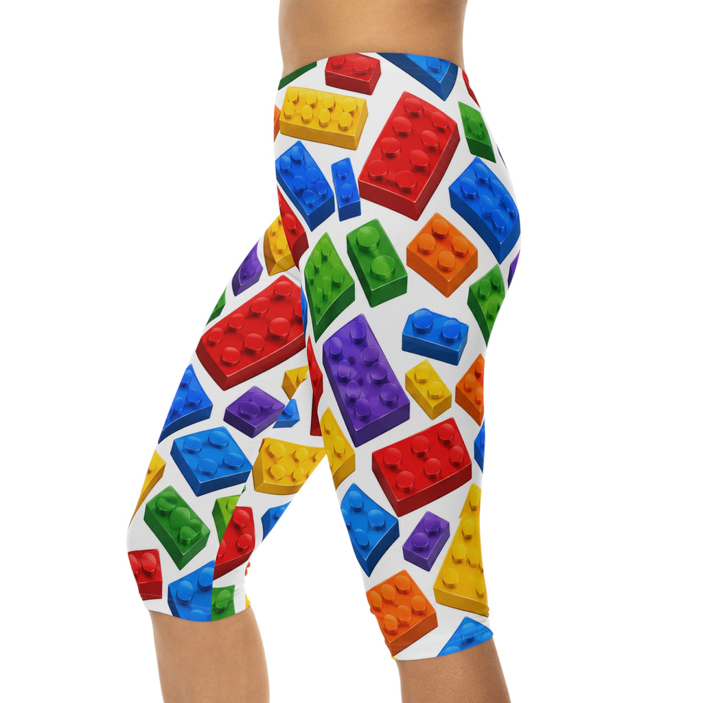 Colorful Building Brick Capri Leggings — Kids’ Toy Block Pattern AOP Printify