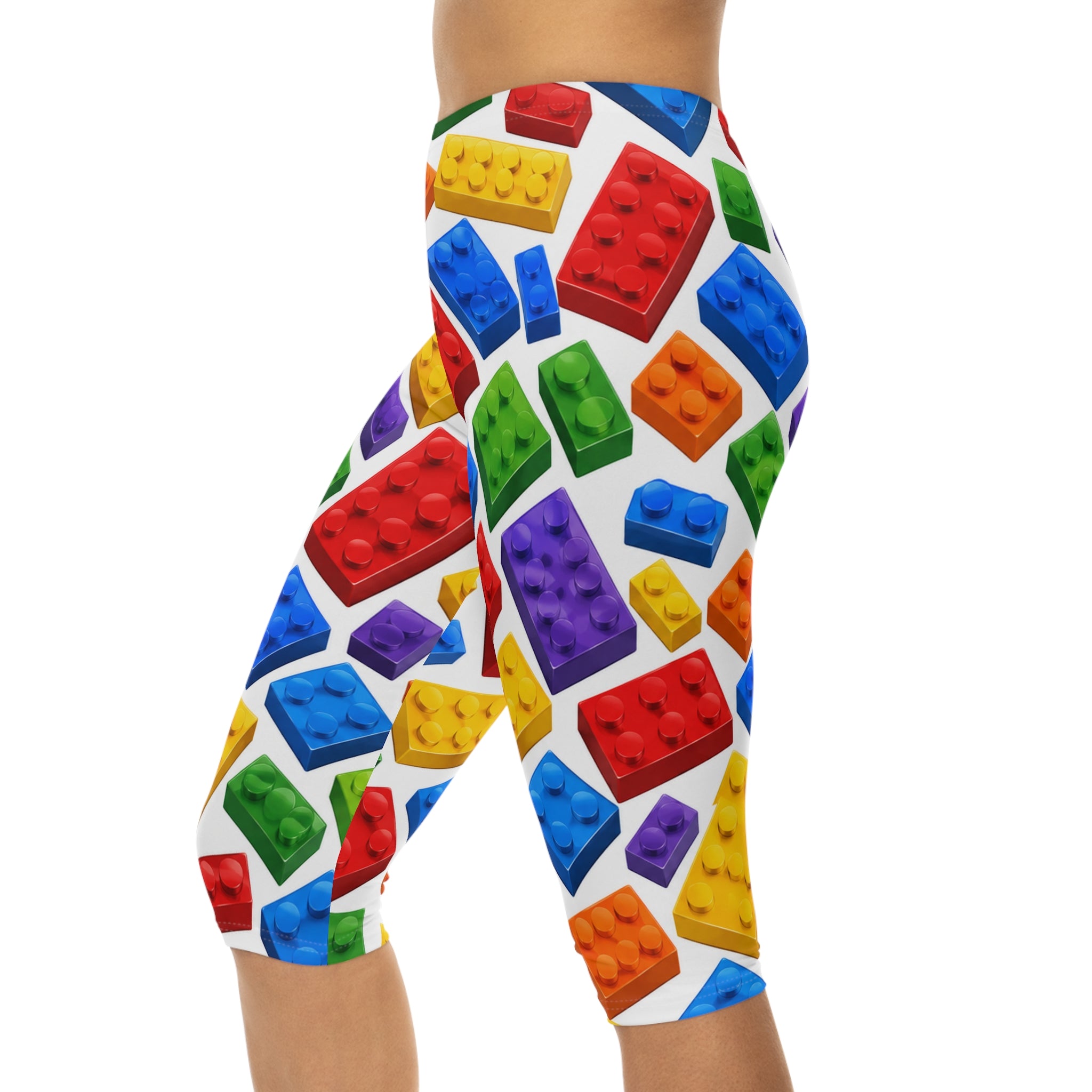 Colorful Building Brick Capri Leggings — Kids’ Toy Block Pattern AOP Printify