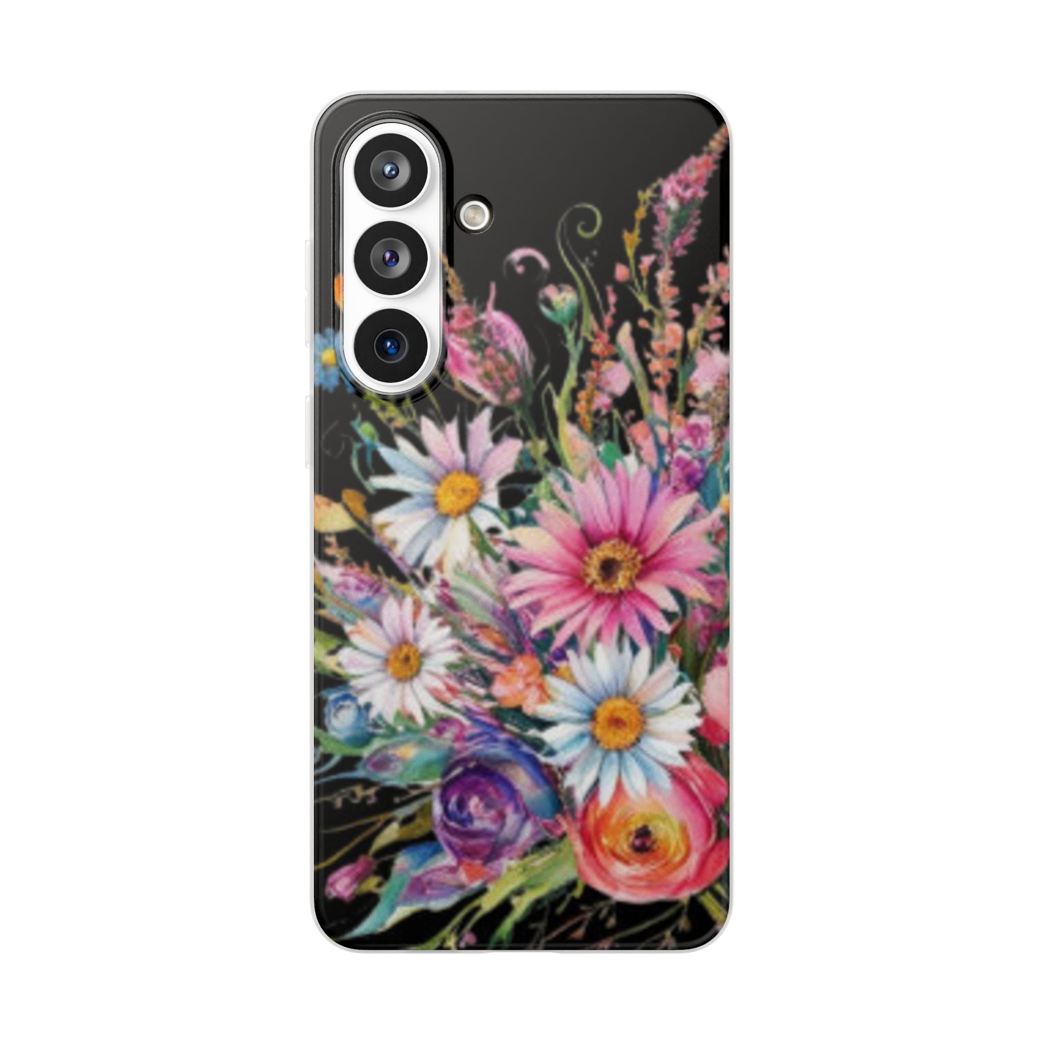 Floral Bouquet Phone Case – Colorful Daisy Garden on Black Printify