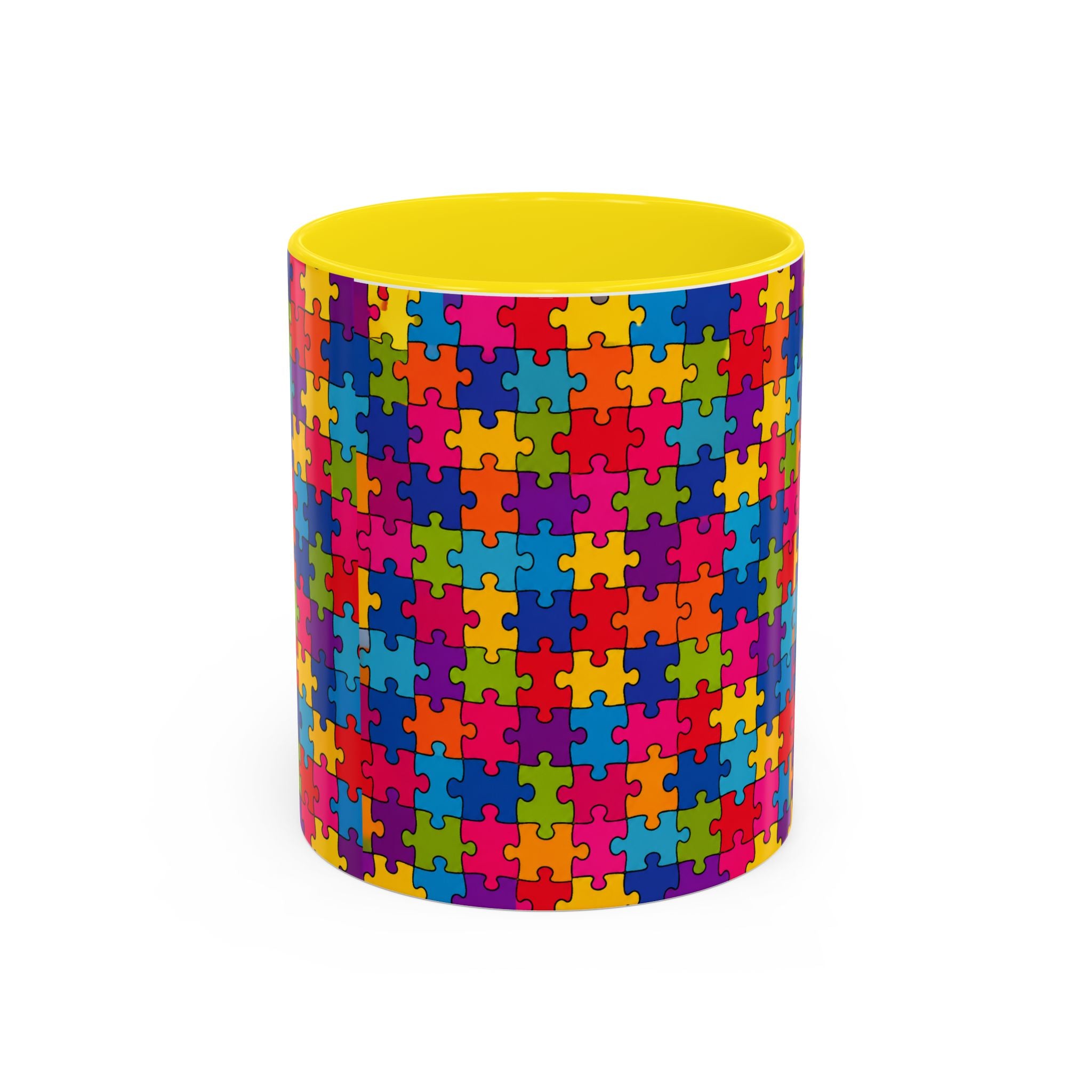 Autism Puzzle Pattern Accent Coffee Mug - Colorful Jigsaw Design (11/15oz) Printify