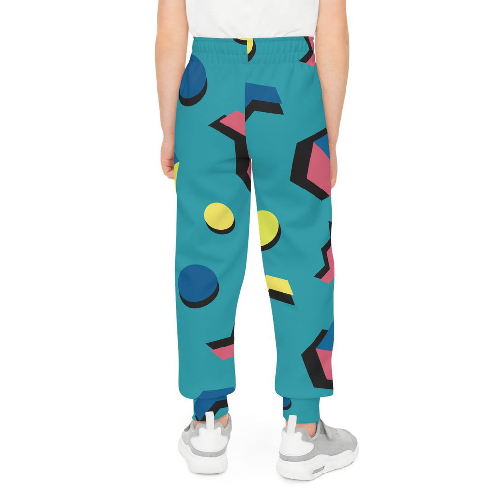 Retro Geometric Youth Joggers — 90s Memphis Pattern All-Over Print