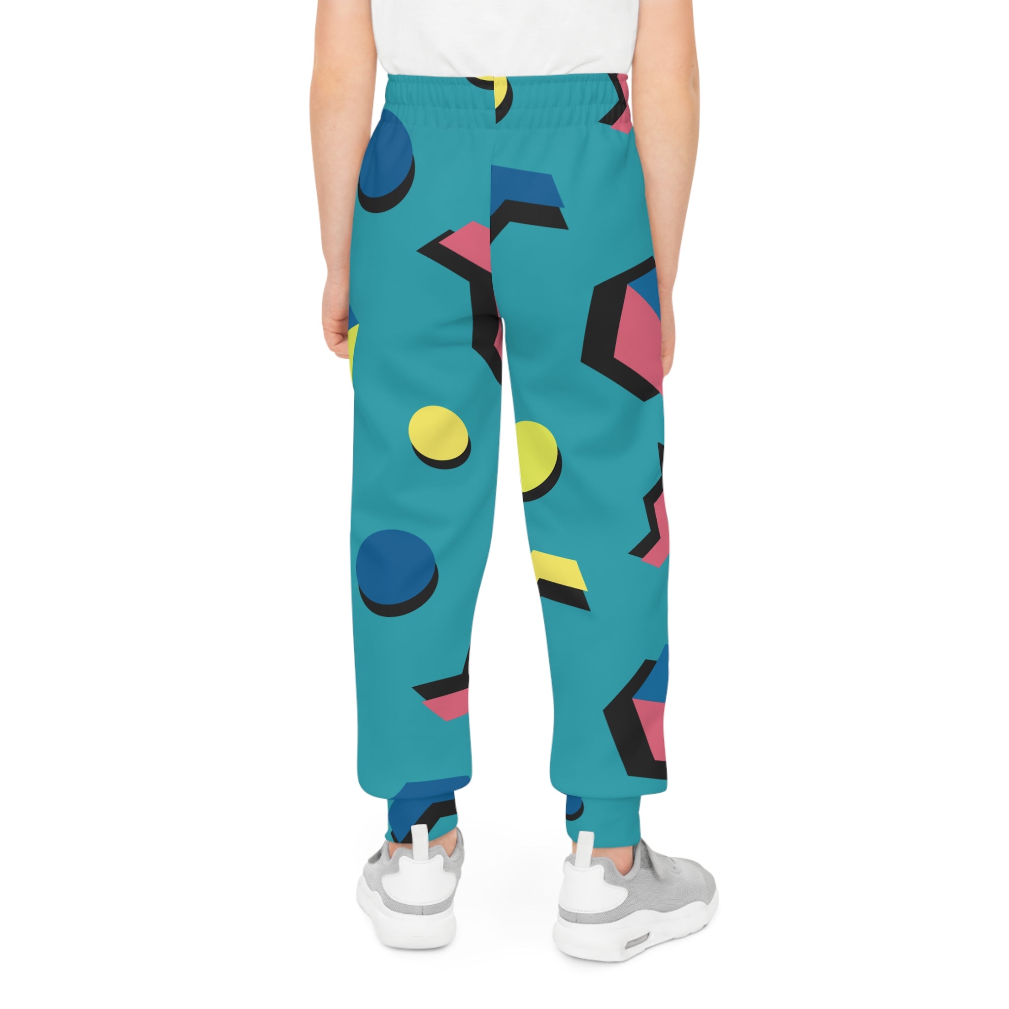 Retro Geometric Youth Joggers — 90s Memphis Pattern All-Over Print