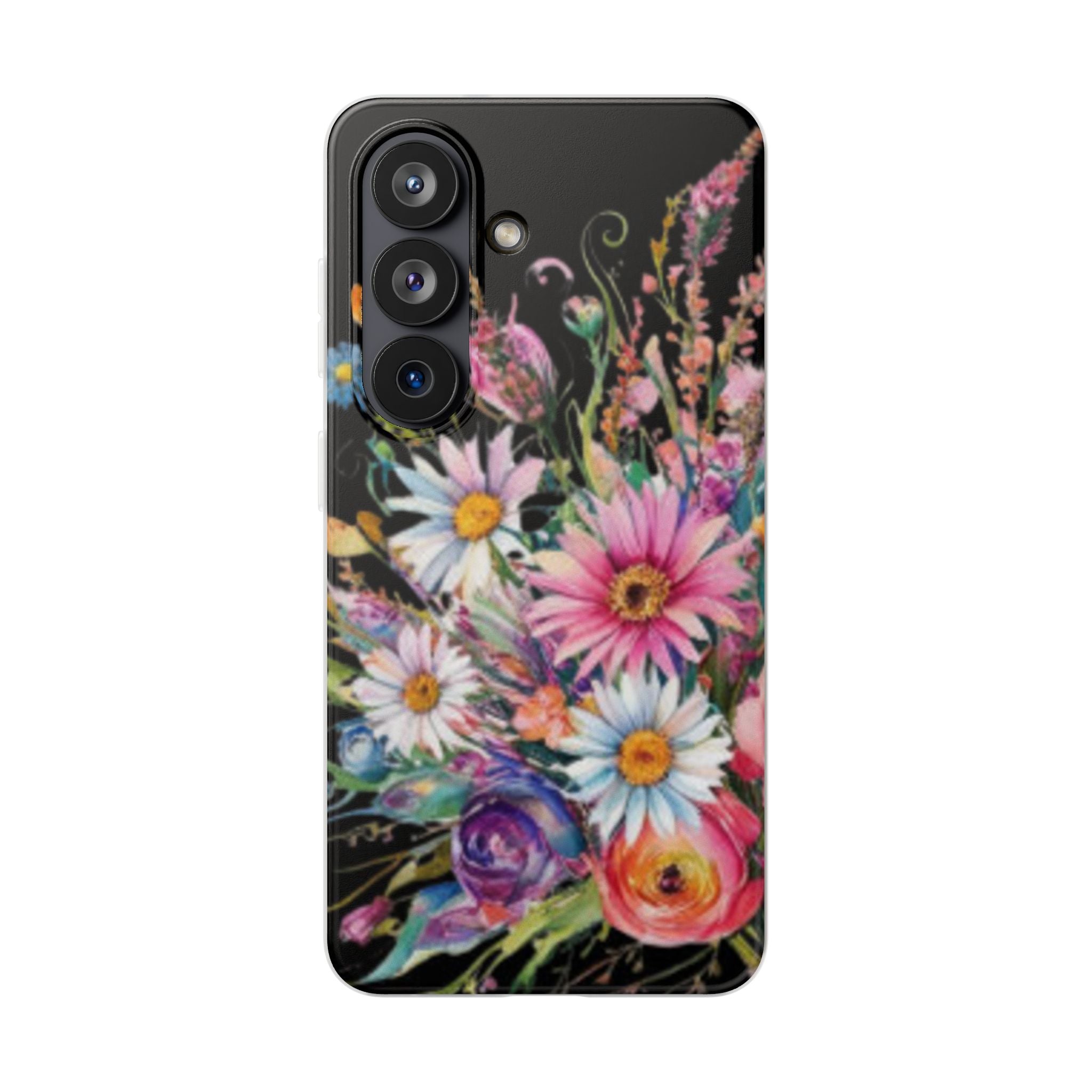 Floral Bouquet Phone Case – Colorful Daisy Garden on Black Printify