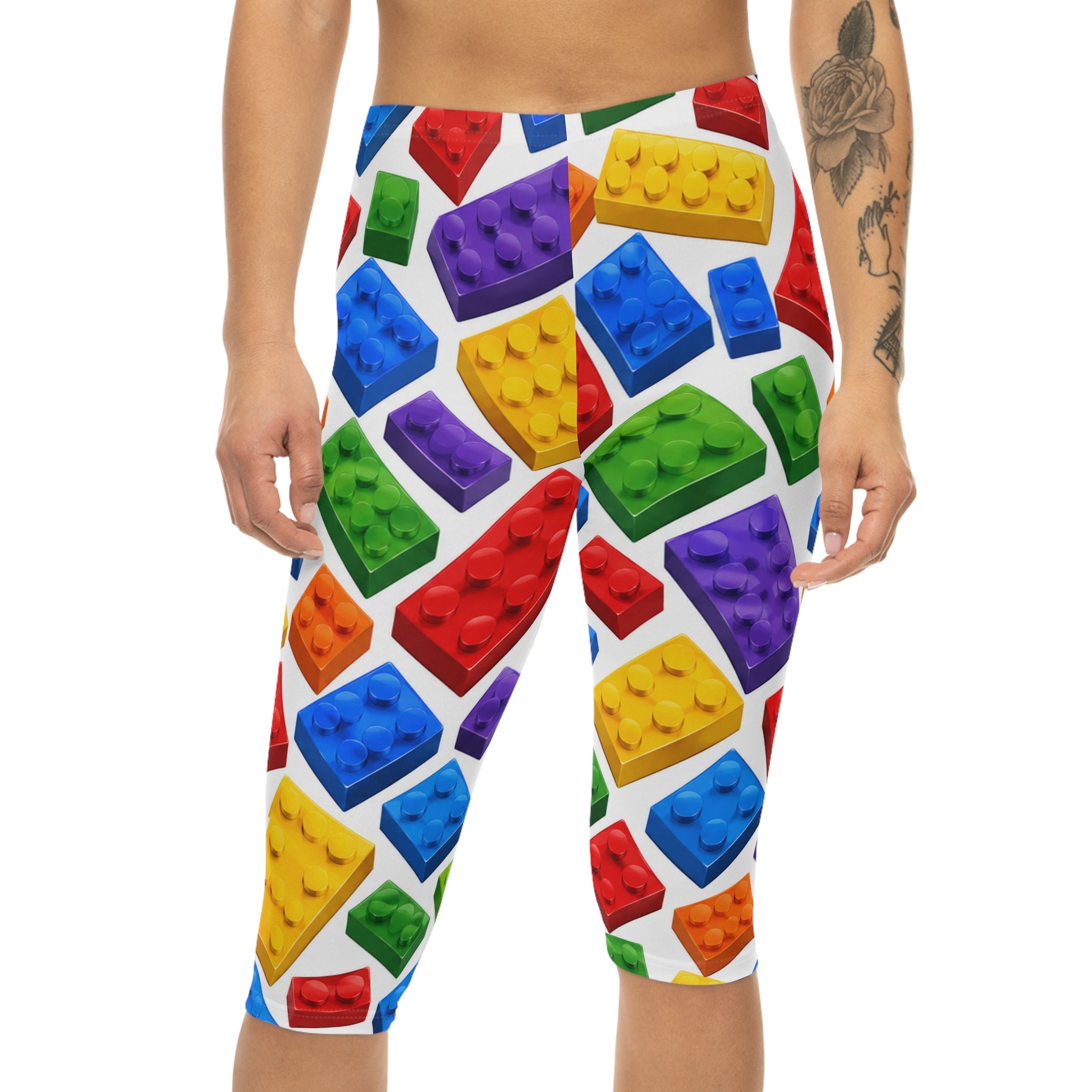 Colorful Building Brick Capri Leggings — Kids’ Toy Block Pattern AOP Printify