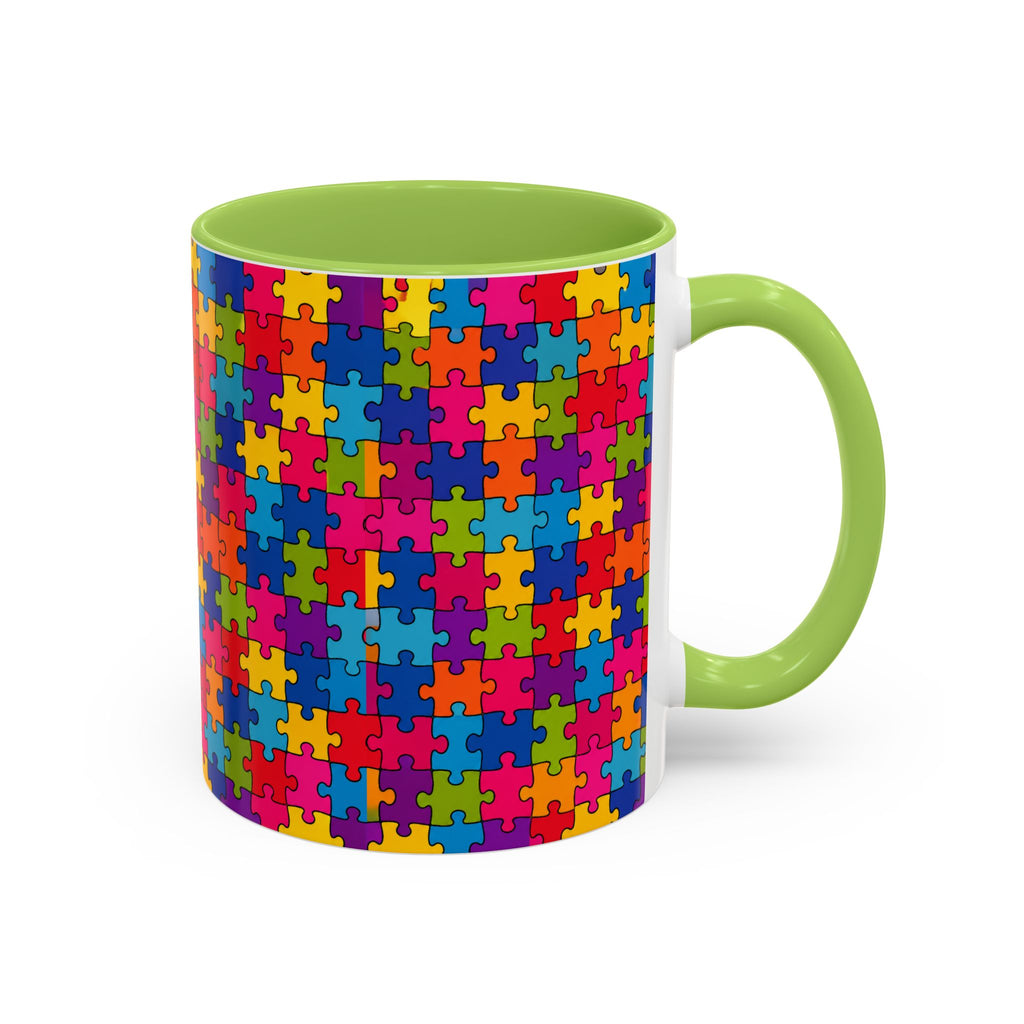 Autism Puzzle Pattern Accent Coffee Mug - Colorful Jigsaw Design (11/15oz) Printify