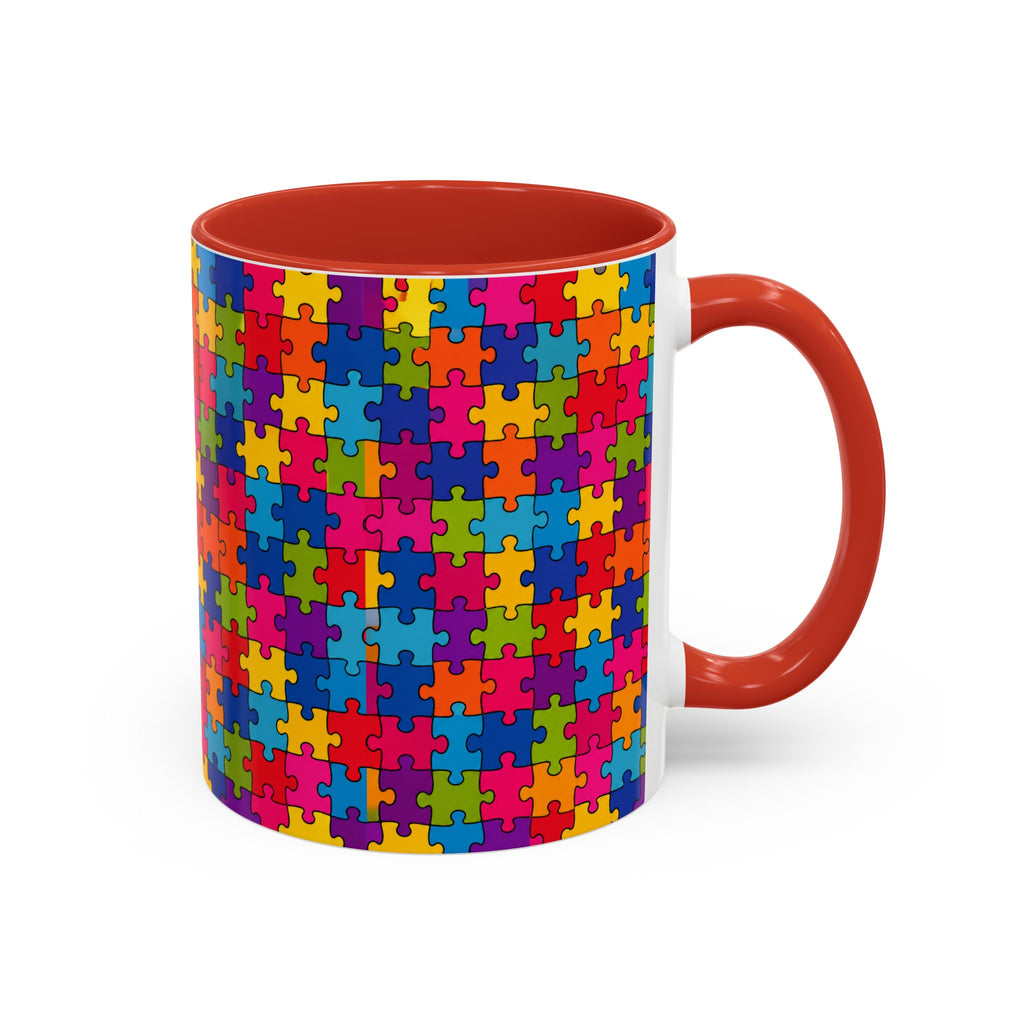 Autism Puzzle Pattern Accent Coffee Mug - Colorful Jigsaw Design (11/15oz) Printify