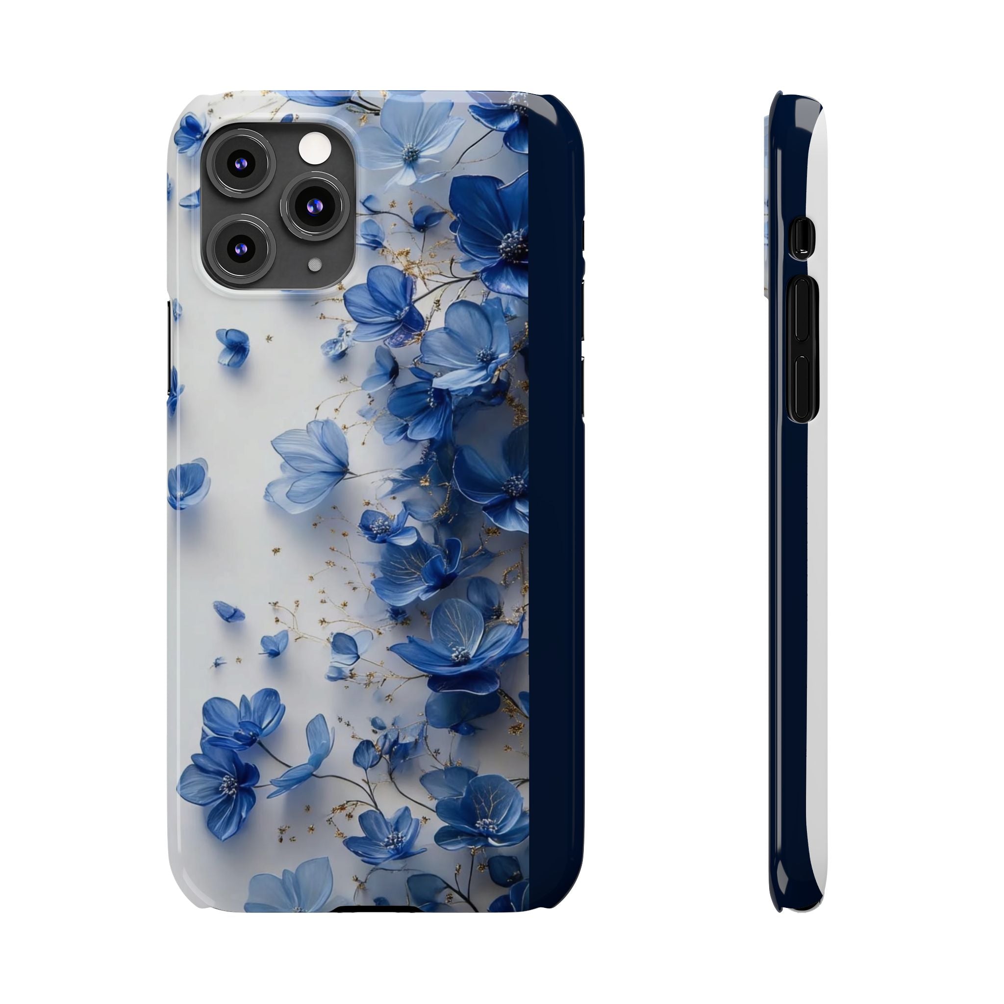 Slim Phone Case — Blue Floral Petals Protective Cover