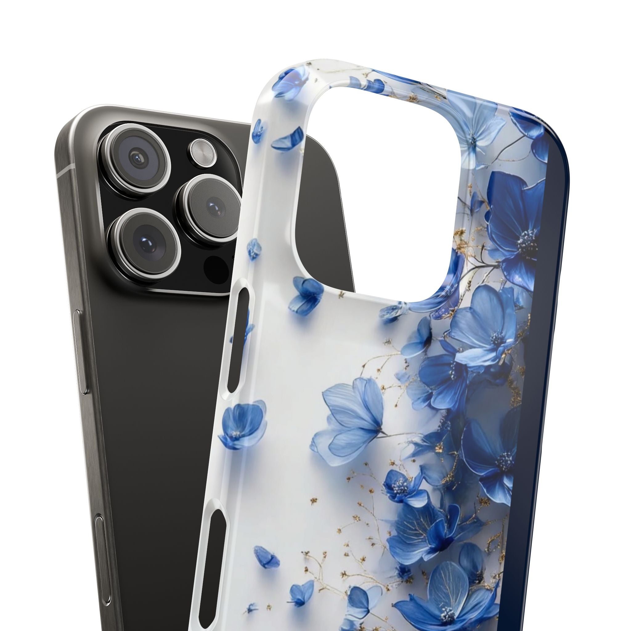 Slim Phone Case — Blue Floral Petals Protective Cover
