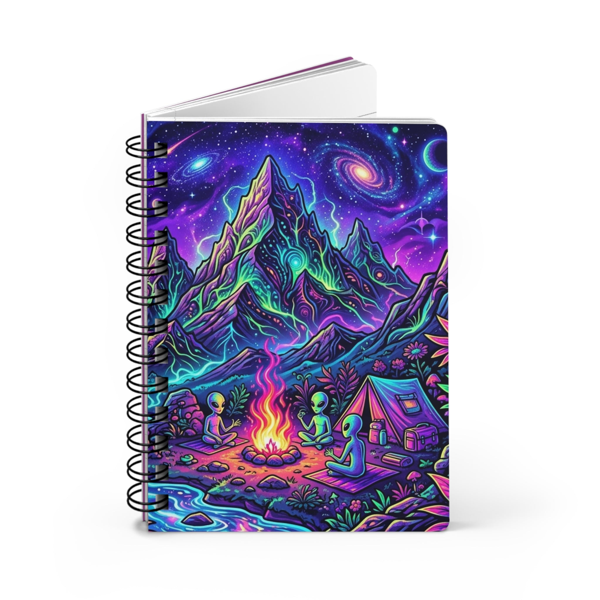 Cosmic Campfire Spiral Notebook — Psychedelic Alien Camping Journal Printify
