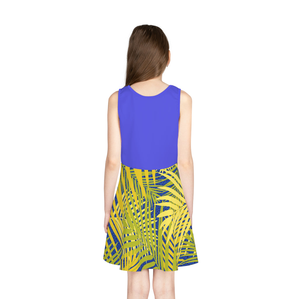 Girls Tropical Palm Sundress — Yellow Leaf AOP Summer Dress Printify