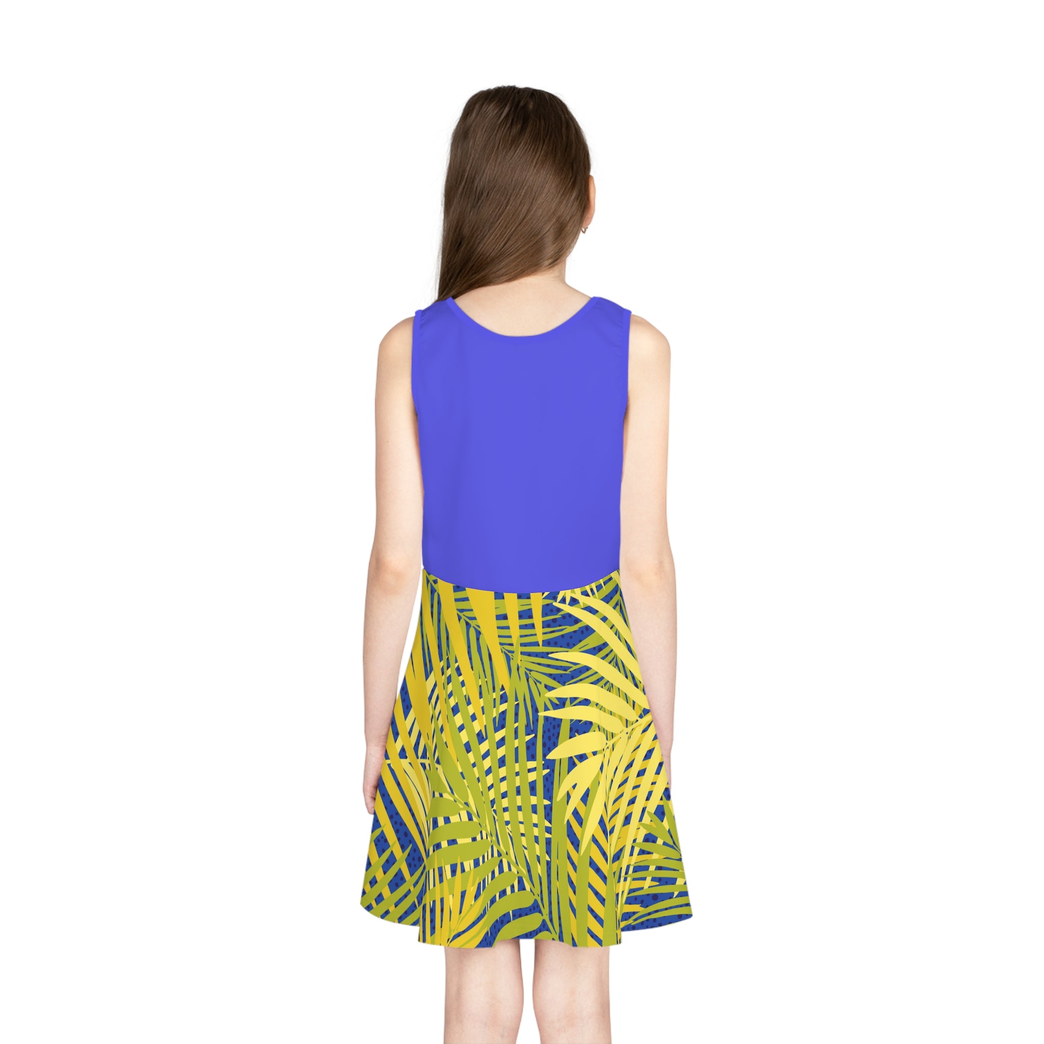 Girls Tropical Palm Sundress — Yellow Leaf AOP Summer Dress Printify
