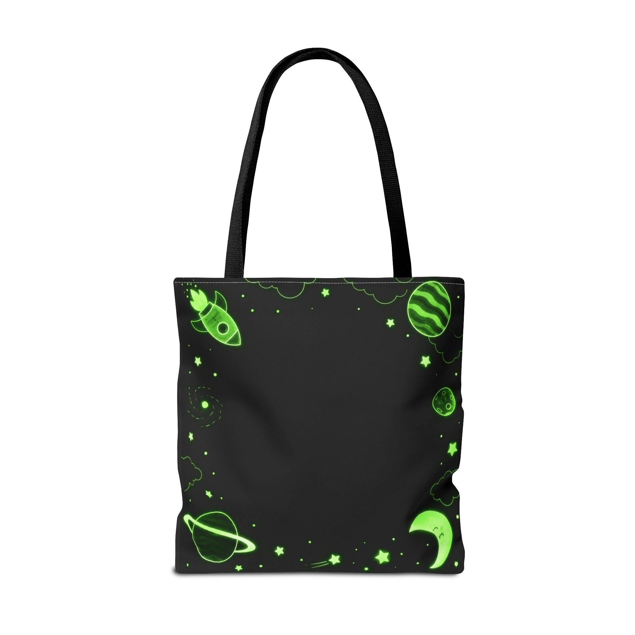 Neon Owl Night Tote Bag – Glow-in-the-Dark Space & Moon Print