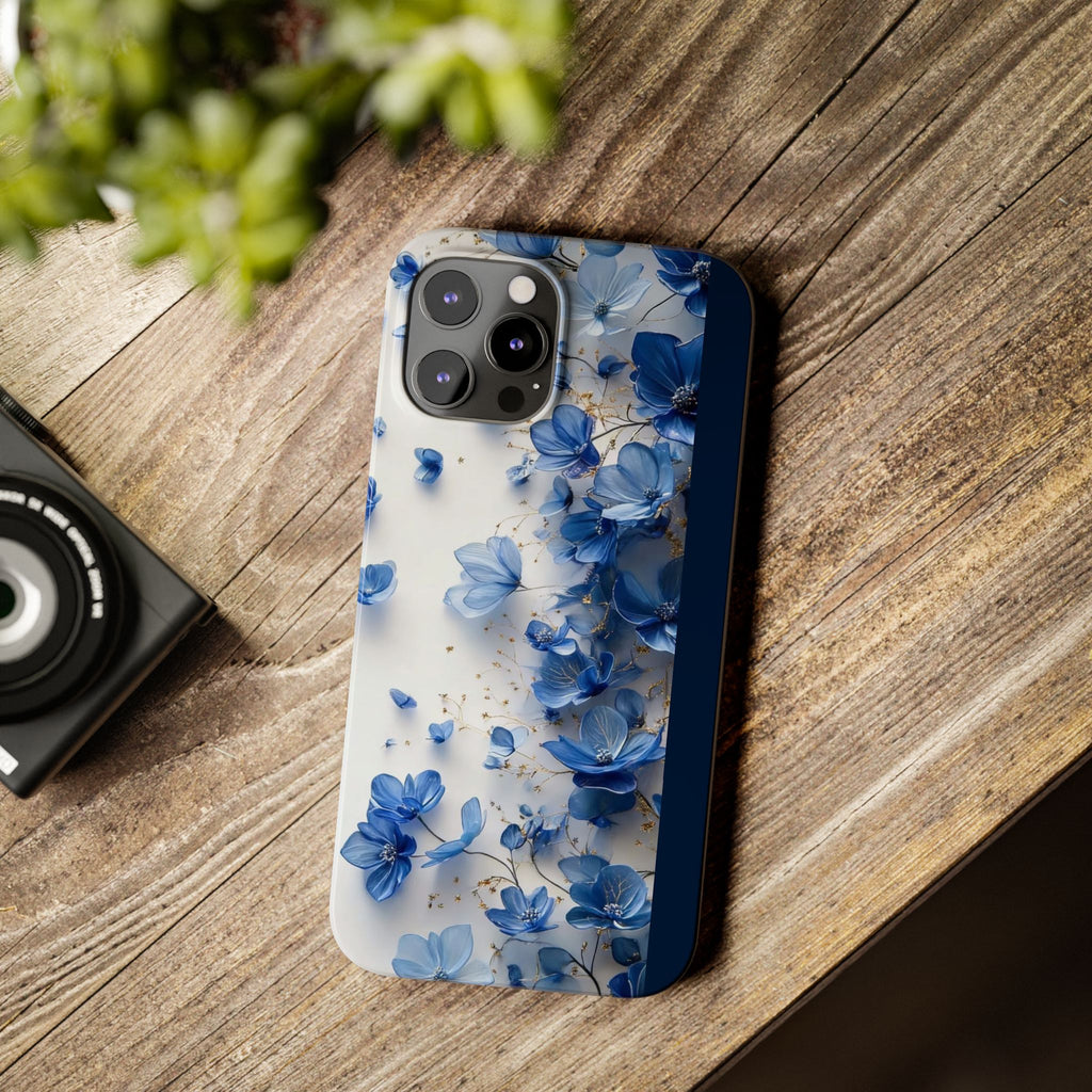 Slim Phone Case — Blue Floral Petals Protective Cover