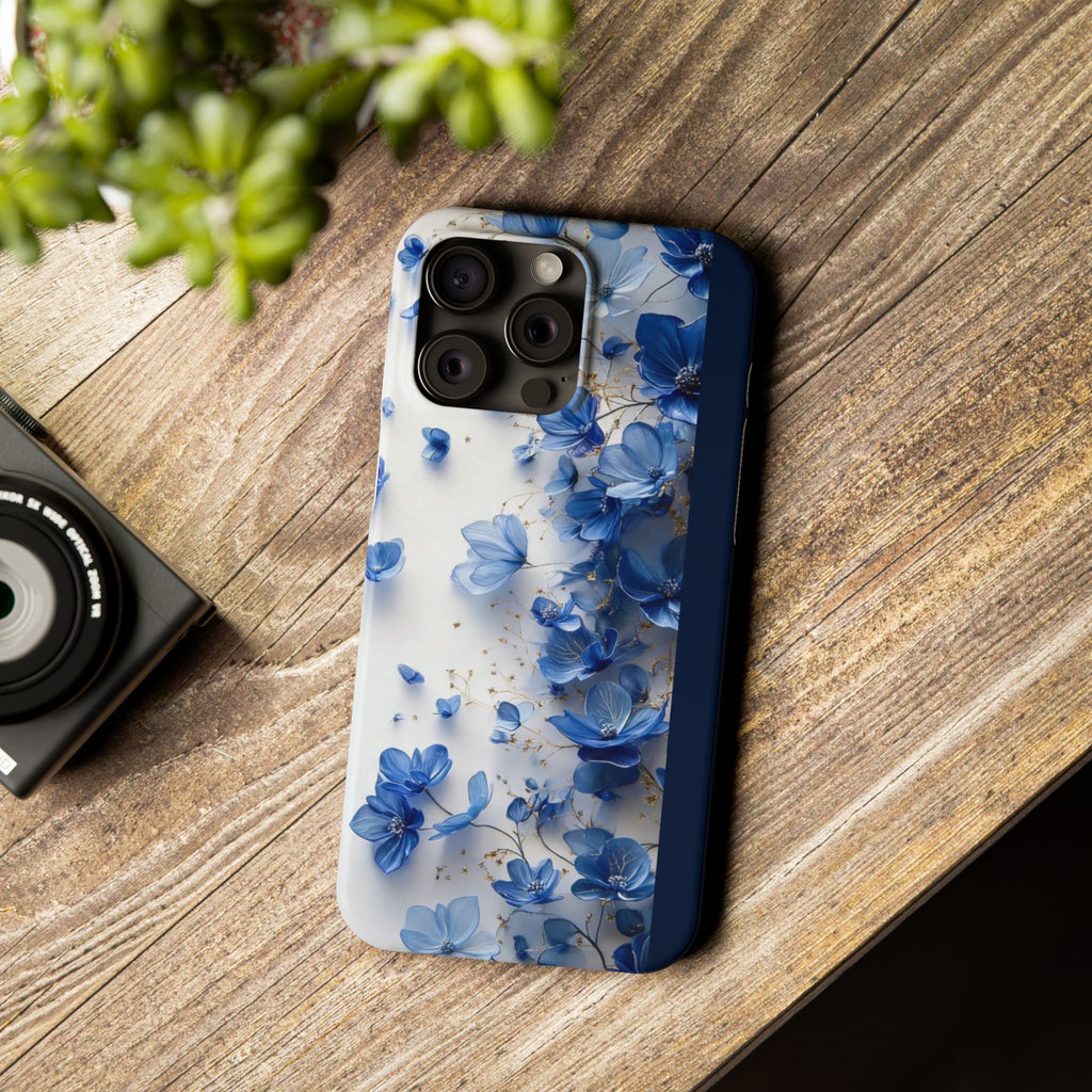 Slim Phone Case — Blue Floral Petals Protective Cover