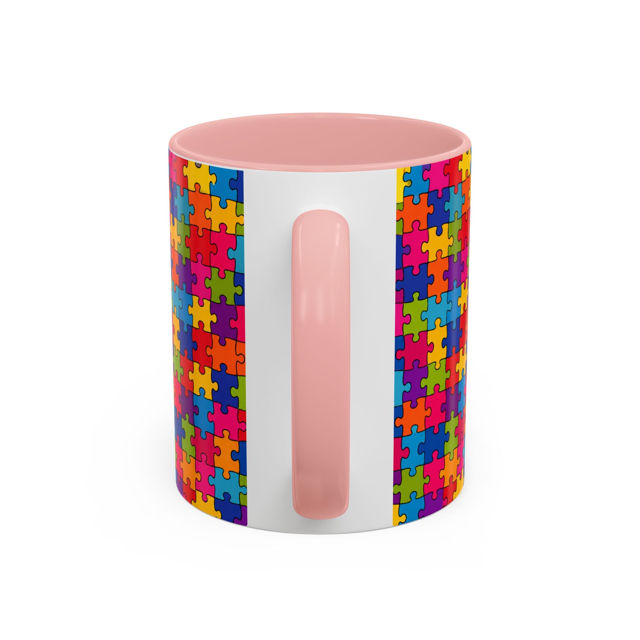 Autism Puzzle Pattern Accent Coffee Mug - Colorful Jigsaw Design (11/15oz) Printify