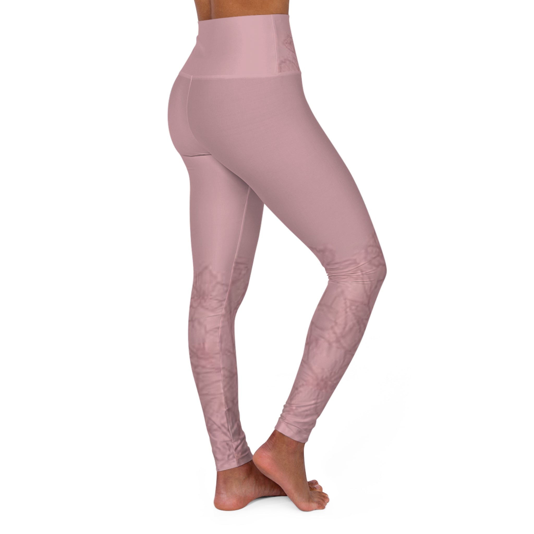 High-Waisted Rose Quartz Yoga Leggings – Floral Printed Activewear