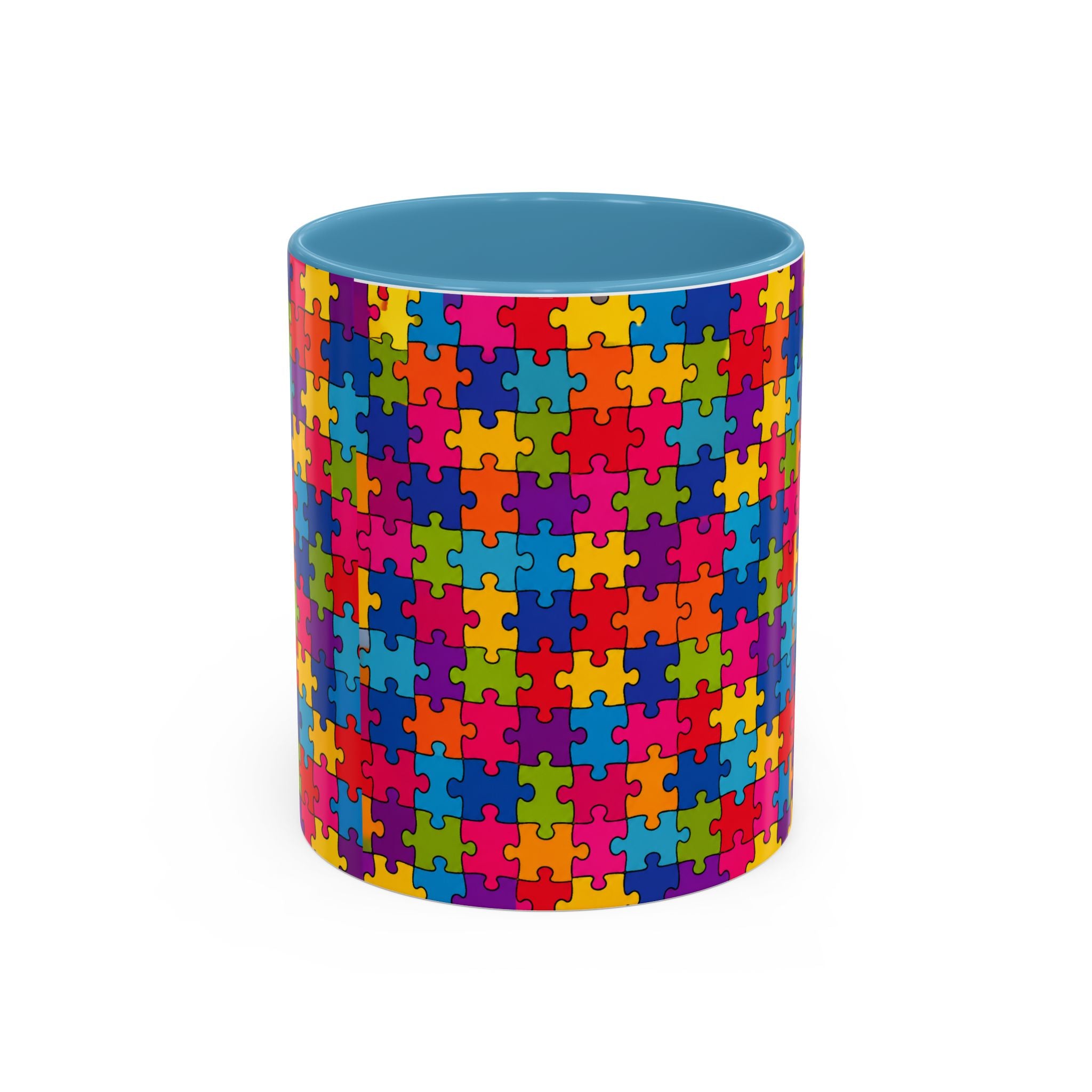 Autism Puzzle Pattern Accent Coffee Mug - Colorful Jigsaw Design (11/15oz) Printify