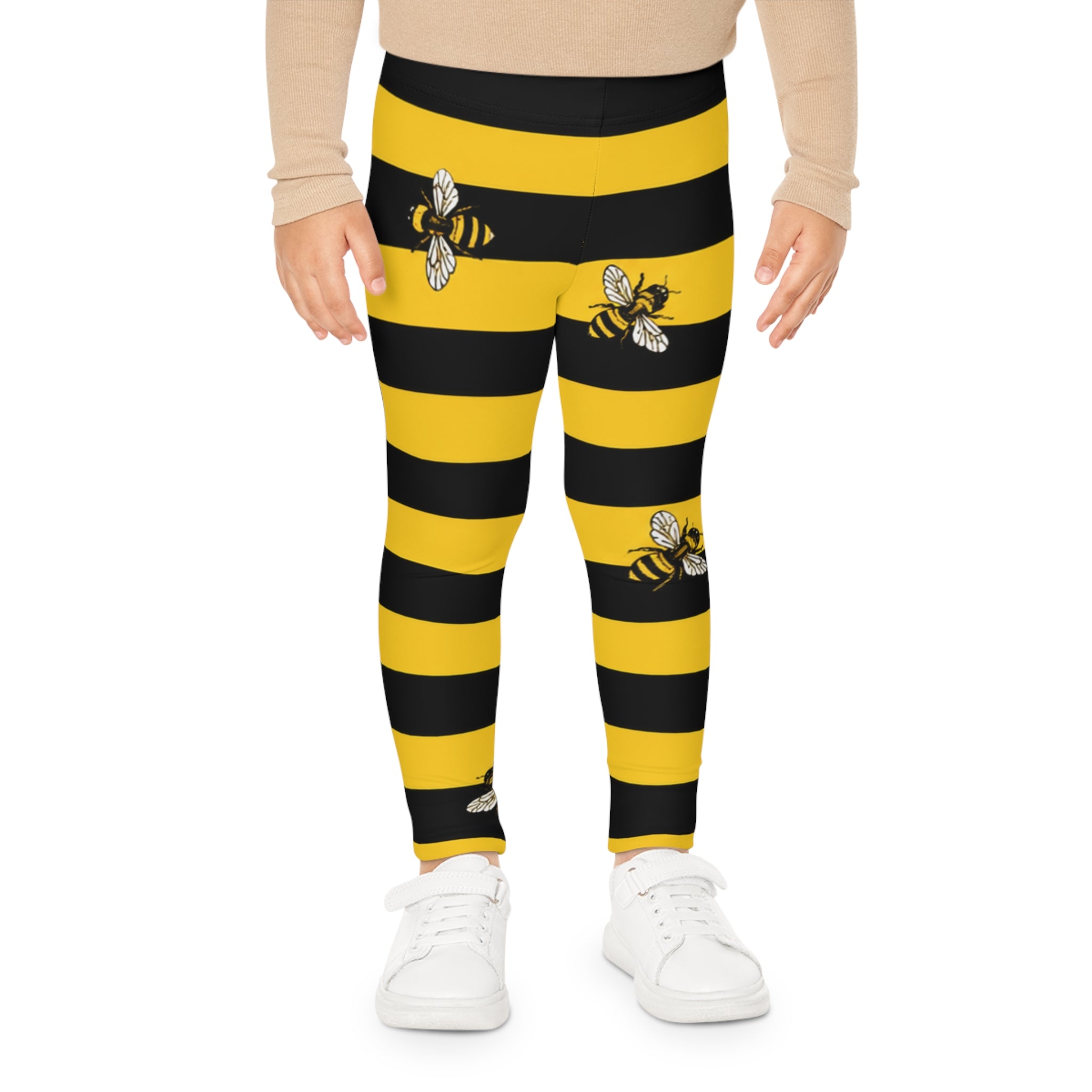 Kids Bee Stripe Leggings – Yellow & Black Bumblebee AOP