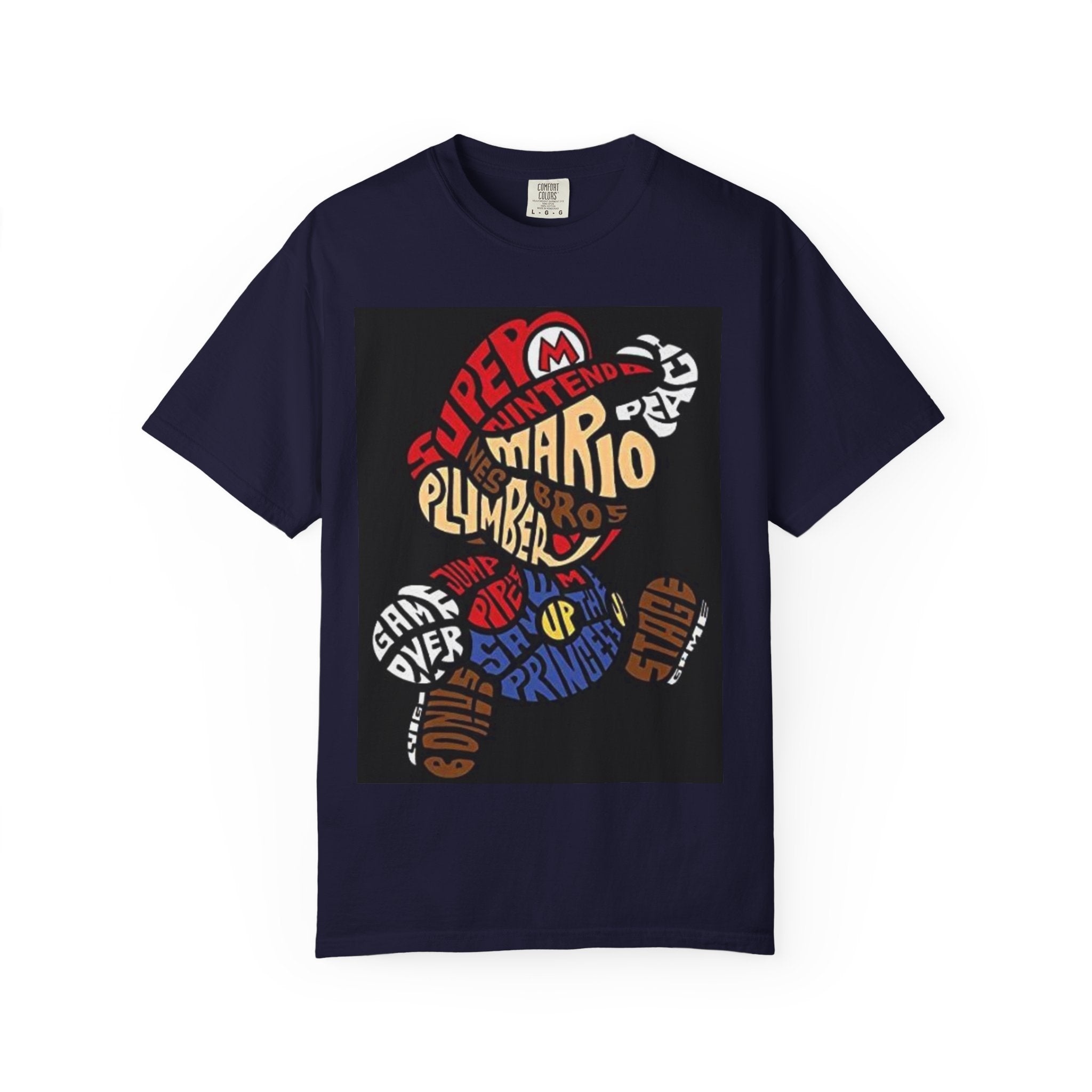 Mario Typography T-Shirt — Retro Cartoon Character Plumber Graphic Tee Printify