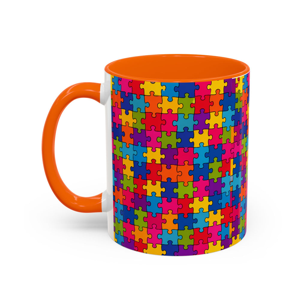 Autism Puzzle Pattern Accent Coffee Mug - Colorful Jigsaw Design (11/15oz) Printify