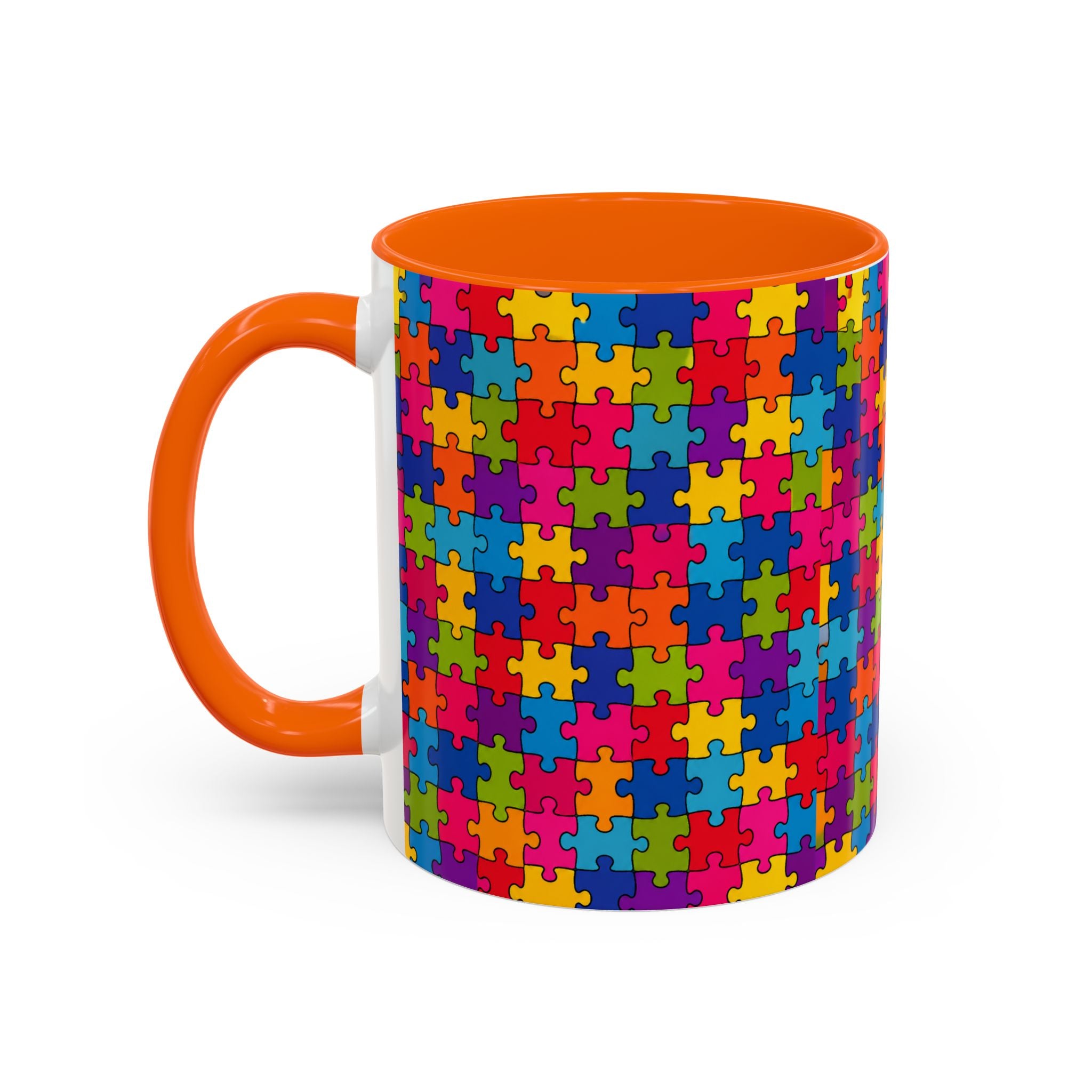 Autism Puzzle Pattern Accent Coffee Mug - Colorful Jigsaw Design (11/15oz) Printify