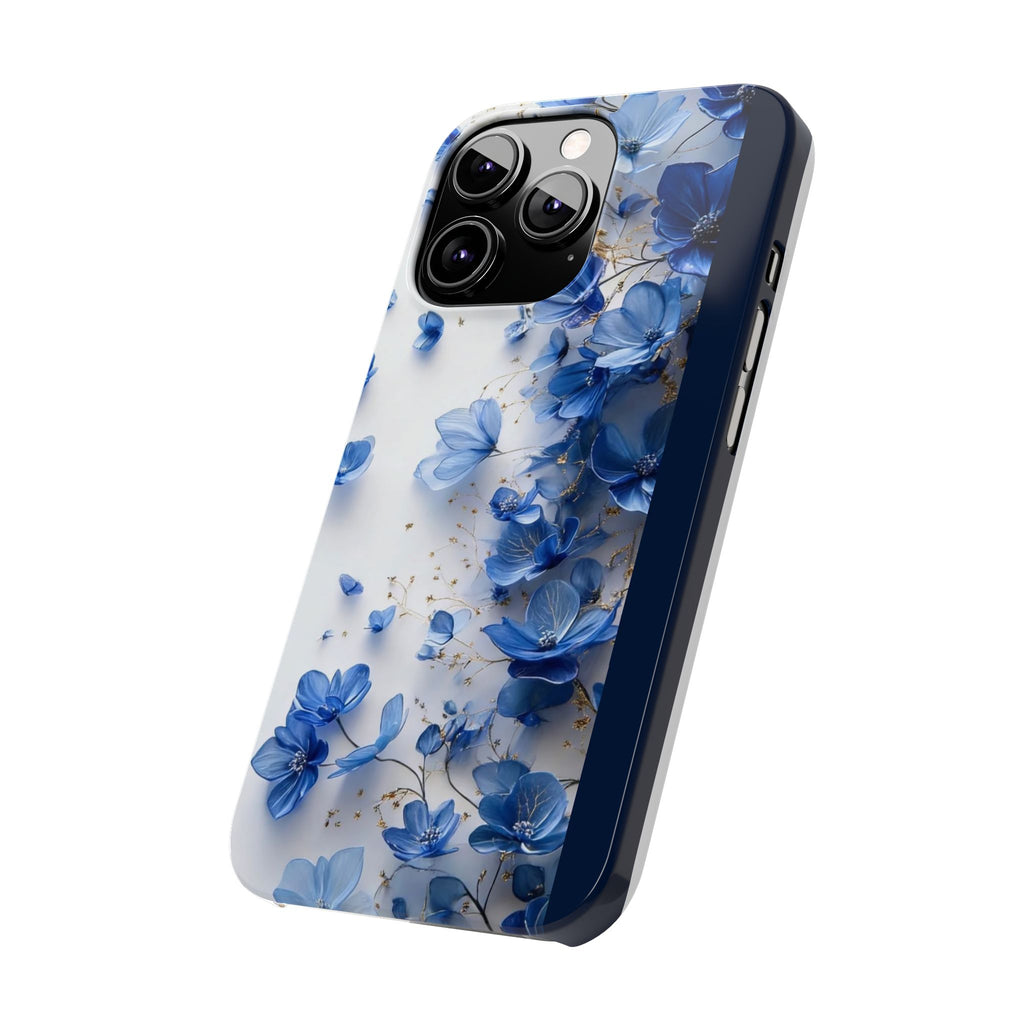 Slim Phone Case — Blue Floral Petals Protective Cover