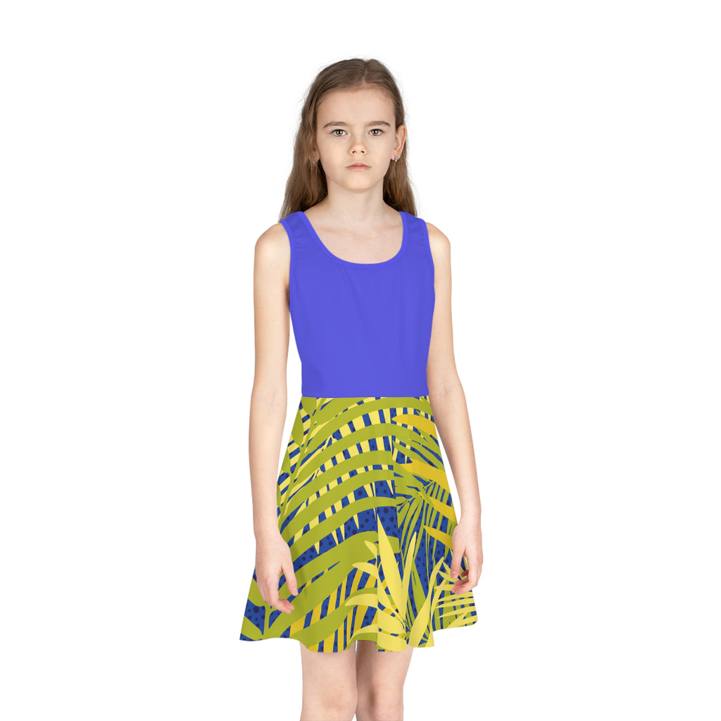 Girls Tropical Palm Sundress — Yellow Leaf AOP Summer Dress Printify