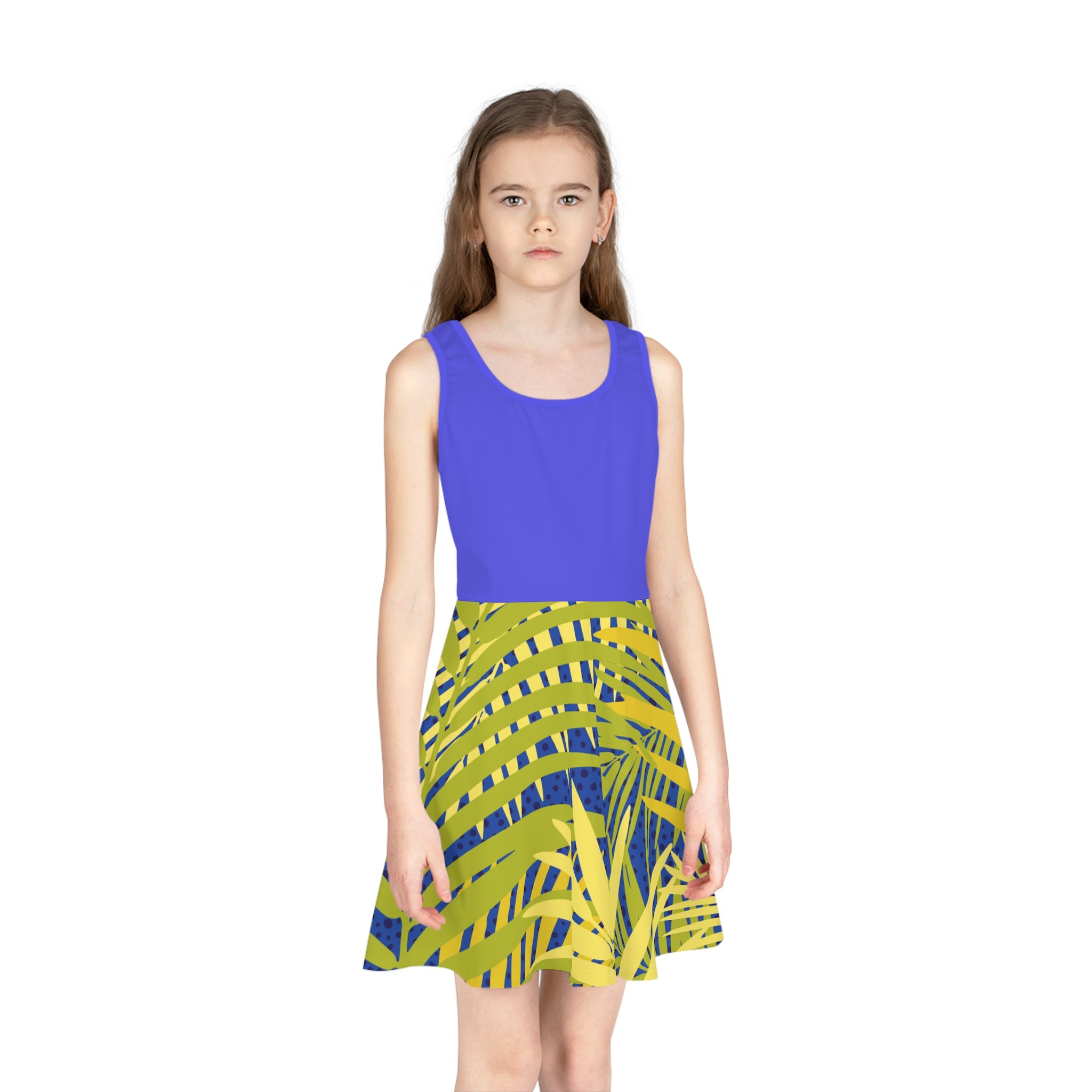 Girls Tropical Palm Sundress — Yellow Leaf AOP Summer Dress Printify